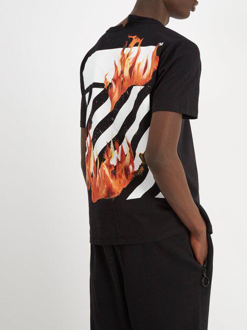 Off-White c/o Virgil Abloh Fire Spliced-print Cotton-jersey T-shirt in  Black for Men - Lyst