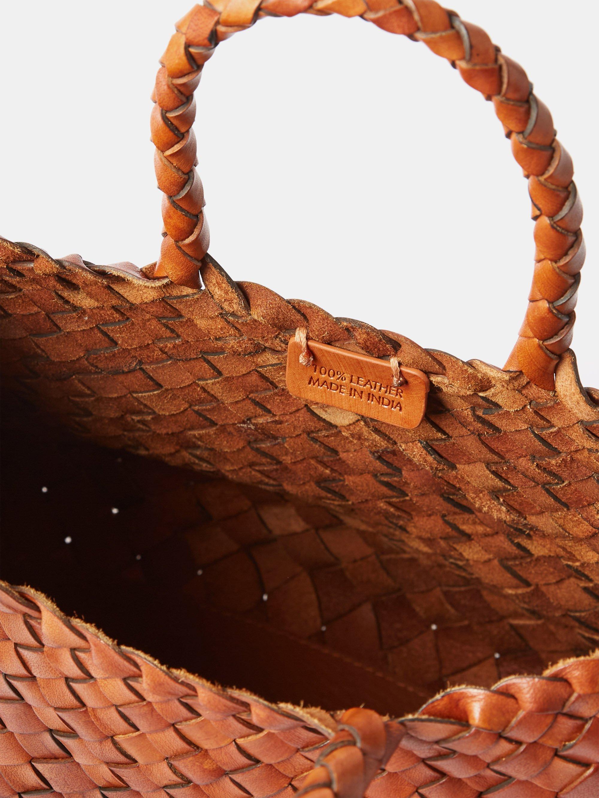 Womens DRAGON DIFFUSION brown Small Leather Woven Santa Croce Tote