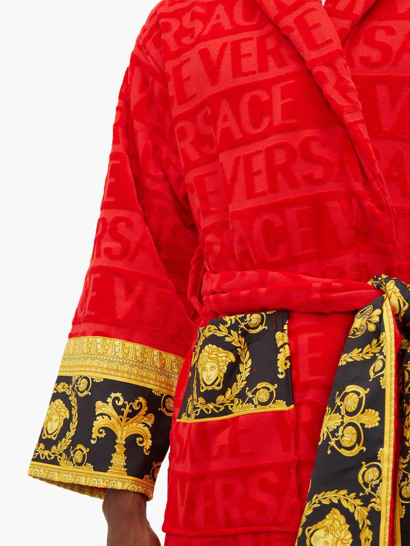 Versace I Love Baroque Logo-jacquard Cotton Bathrobe in Red for Men - Lyst