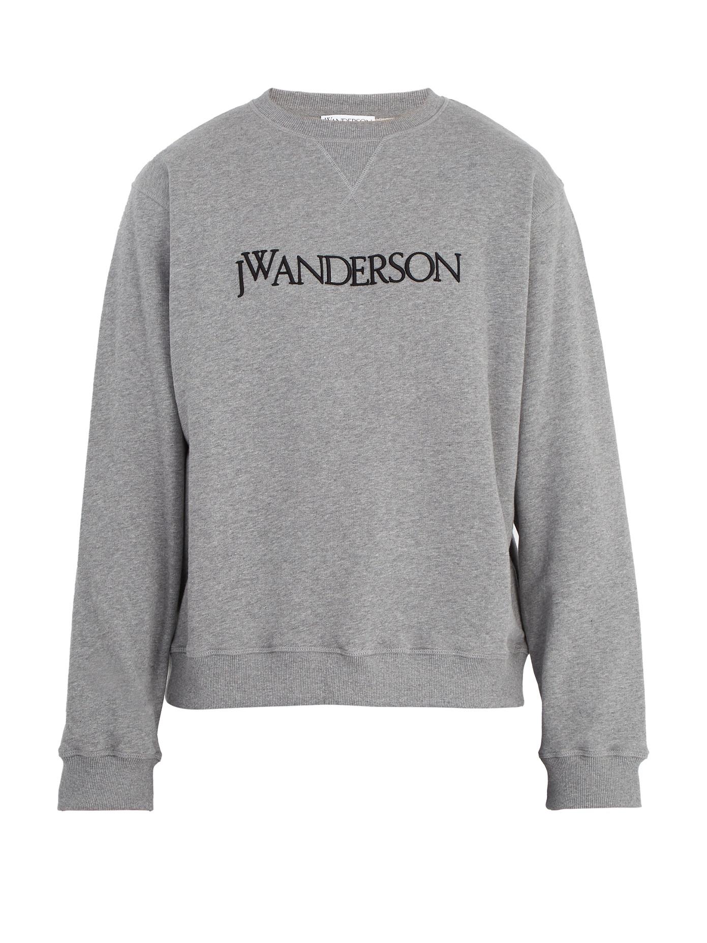 JW Anderson Logo-embroidered Cotton Sweatshirt in Grey (Gray) for Men ...