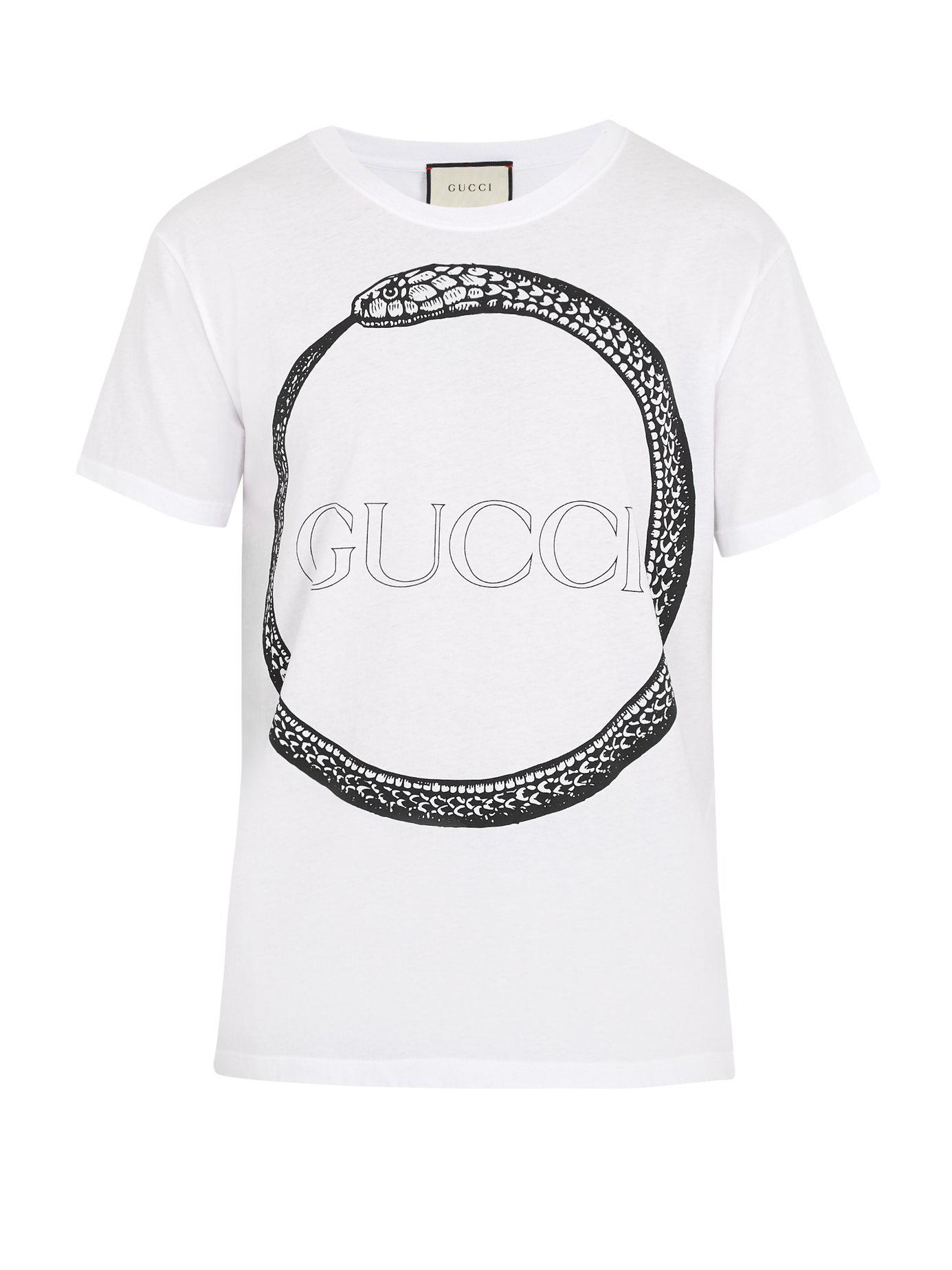 Lyst - Gucci Snake And Logo-print Cotton T-shirt in White for Men