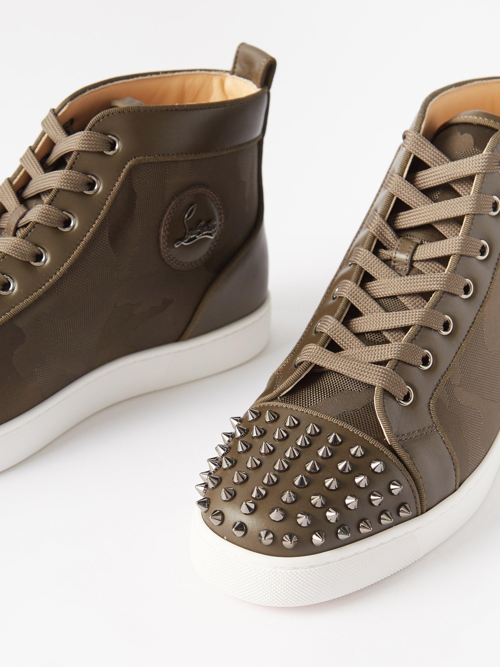 Christian Louboutin Green Suede Leather Louis Spikes High Top