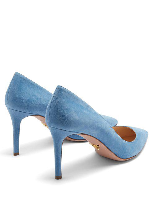 Prada Suede Pointed-toe Pumps in Blue | Lyst