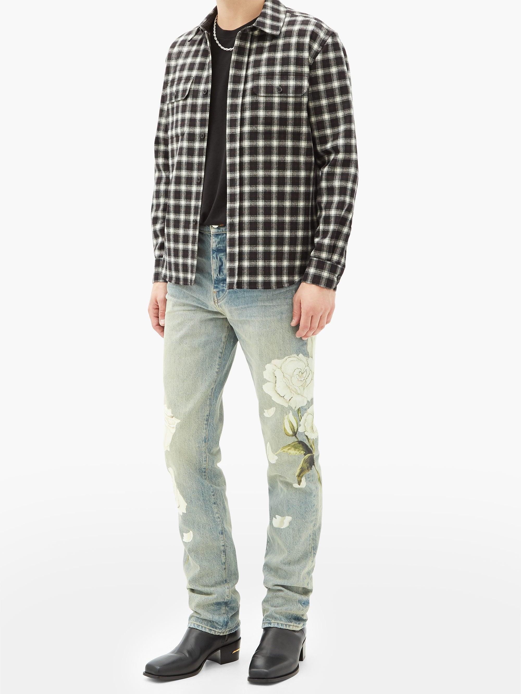 Amiri Cotton Rose-print Distressed 