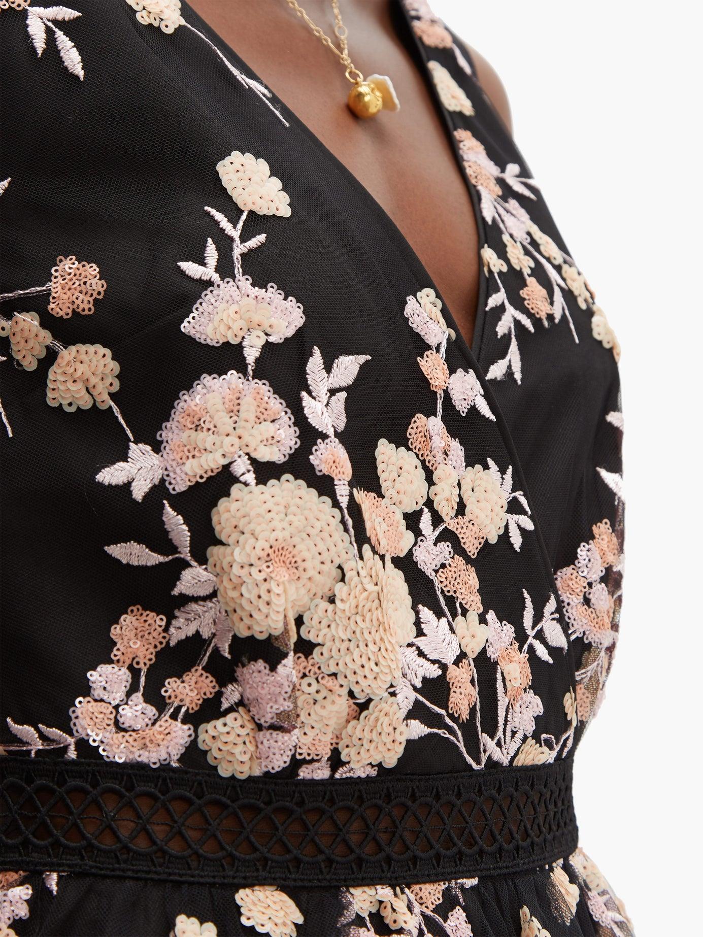 self portrait midnight floral mesh dress
