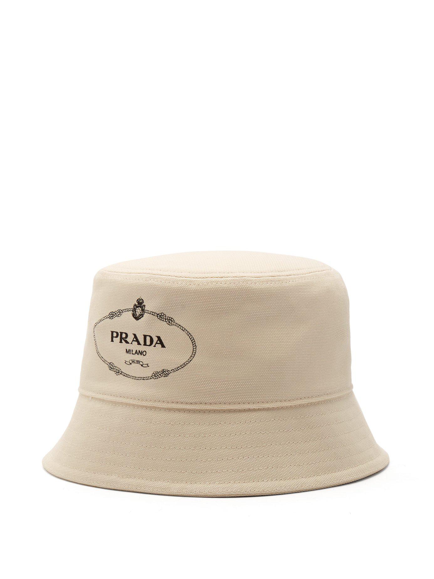Prada Logo Print Canvas Bucket Hat in Cream (Natural) for Men | Lyst