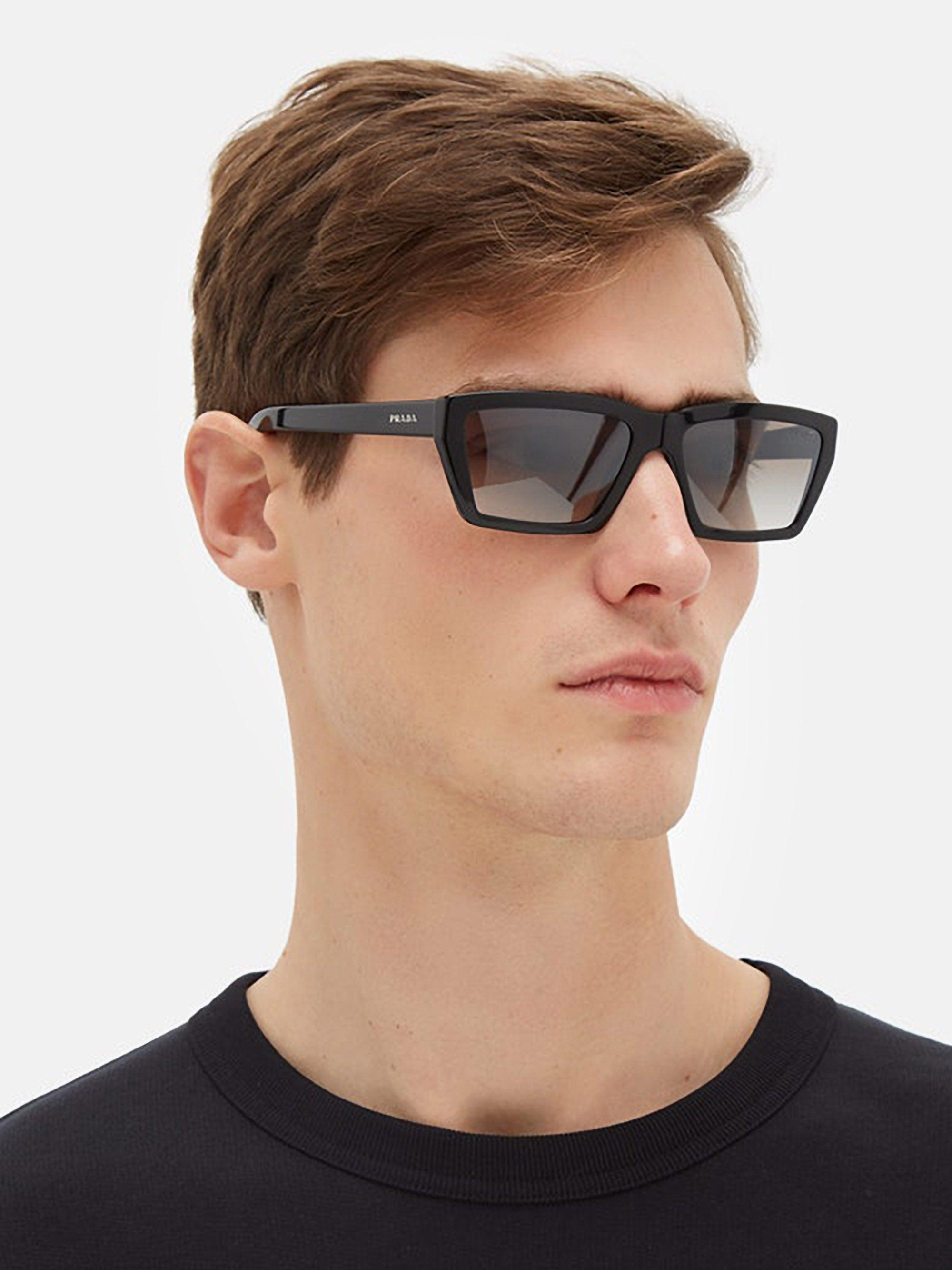 Prada Rectangular Acetate Sunglasses in Black for Men - Lyst
