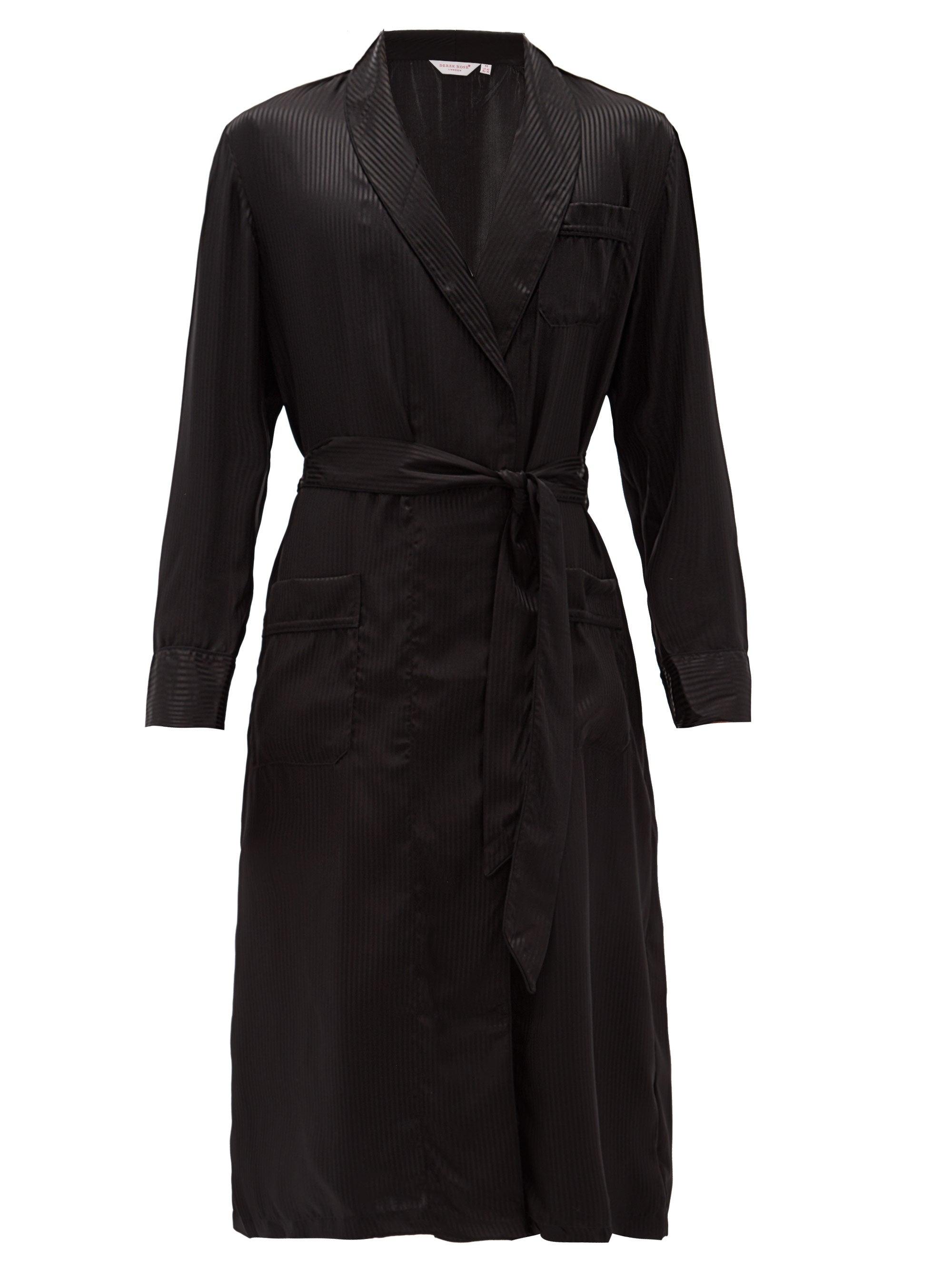 Derek Rose Woburn Striped Silksatin Bathrobe in Black for Men Lyst