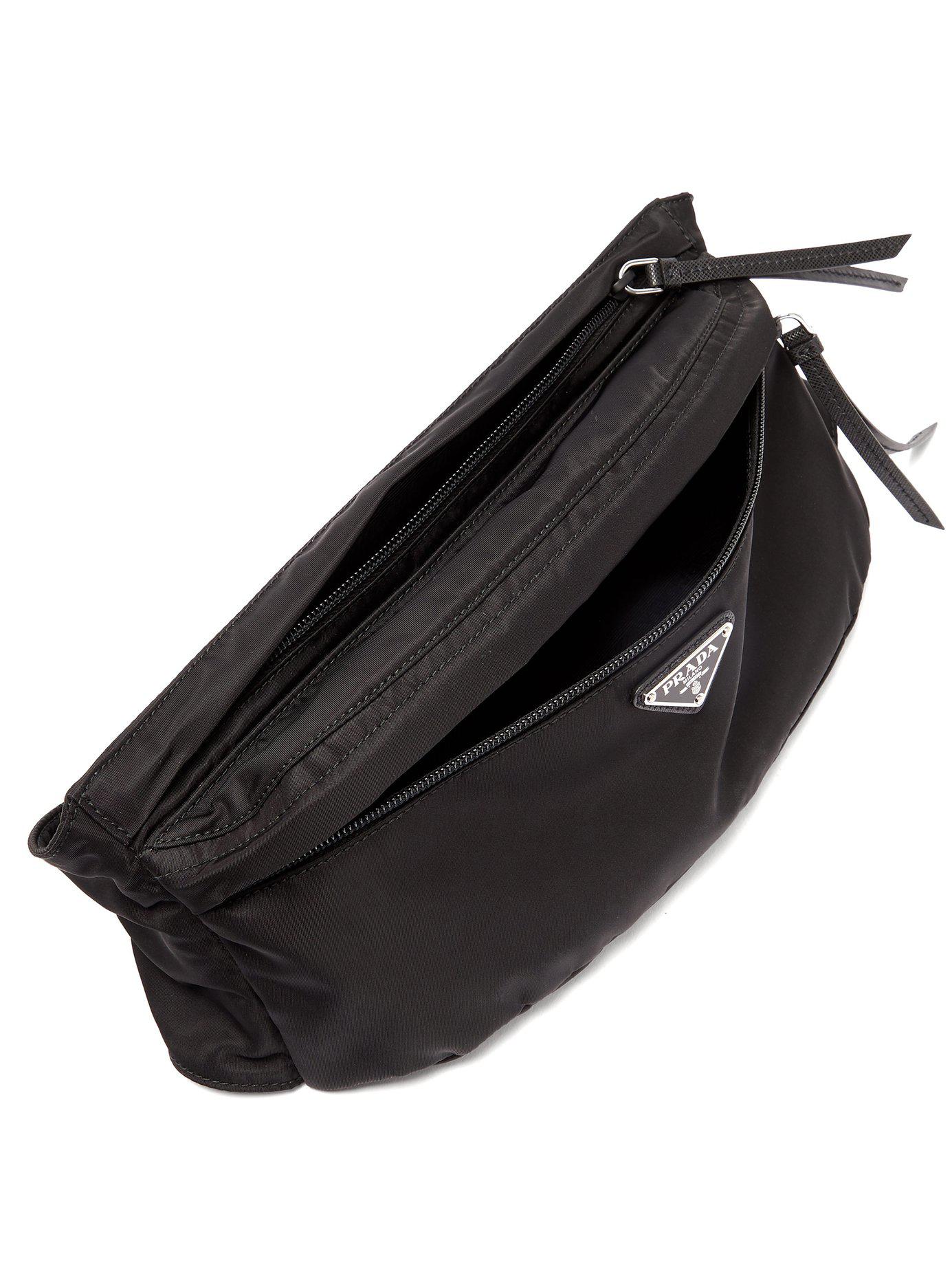 Prada Nylon Double Zip Belt Bag in Black | Lyst