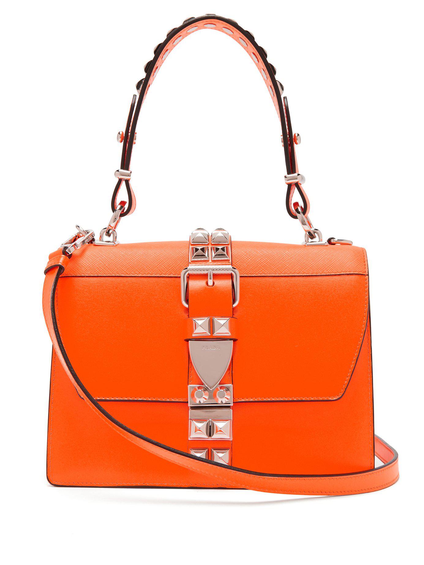 Prada Elektra Studded Leather Shoulder Bag in Orange - Lyst