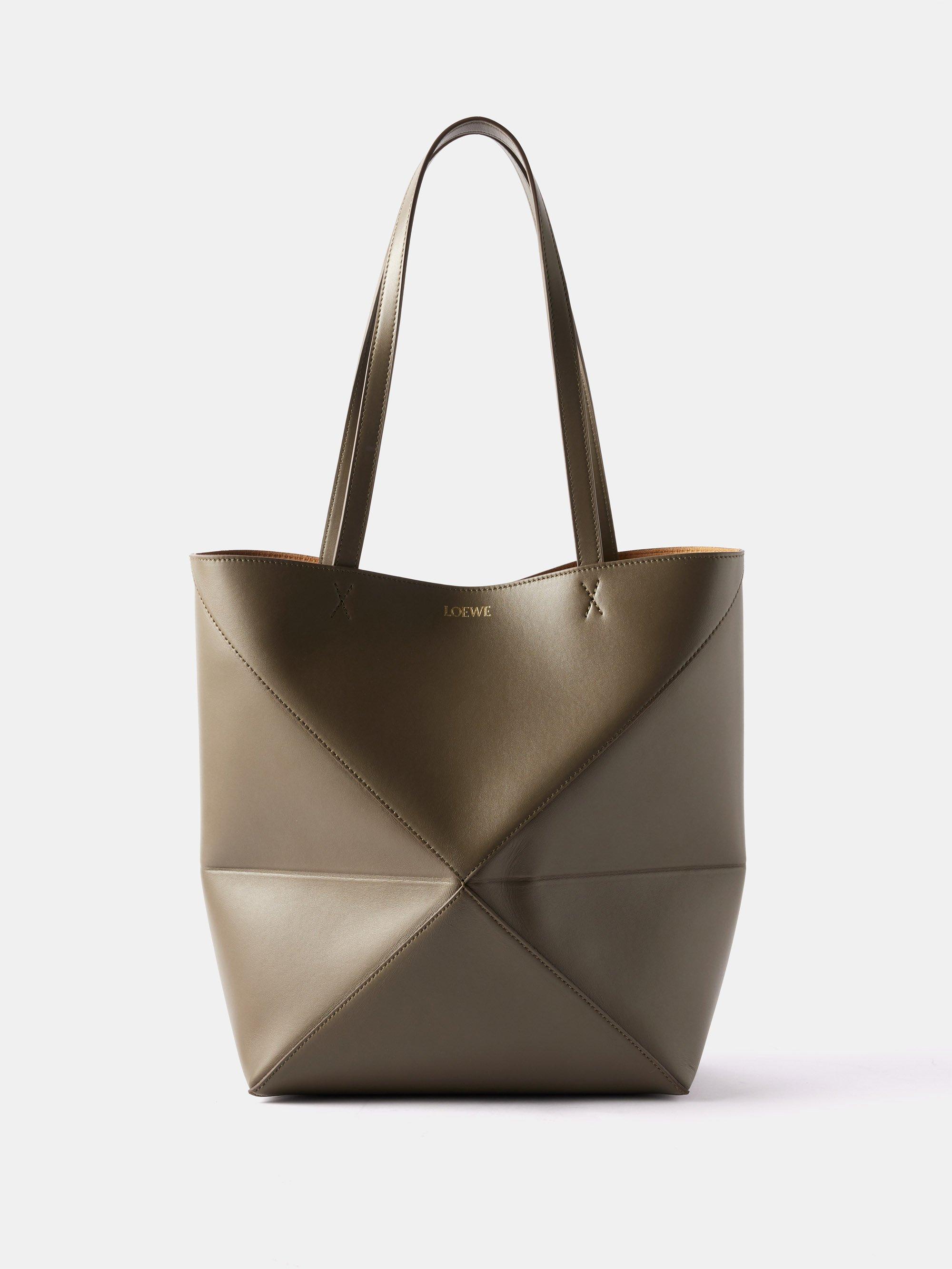Puzzle Fold Medium Leather Tote Bag in Black - Loewe