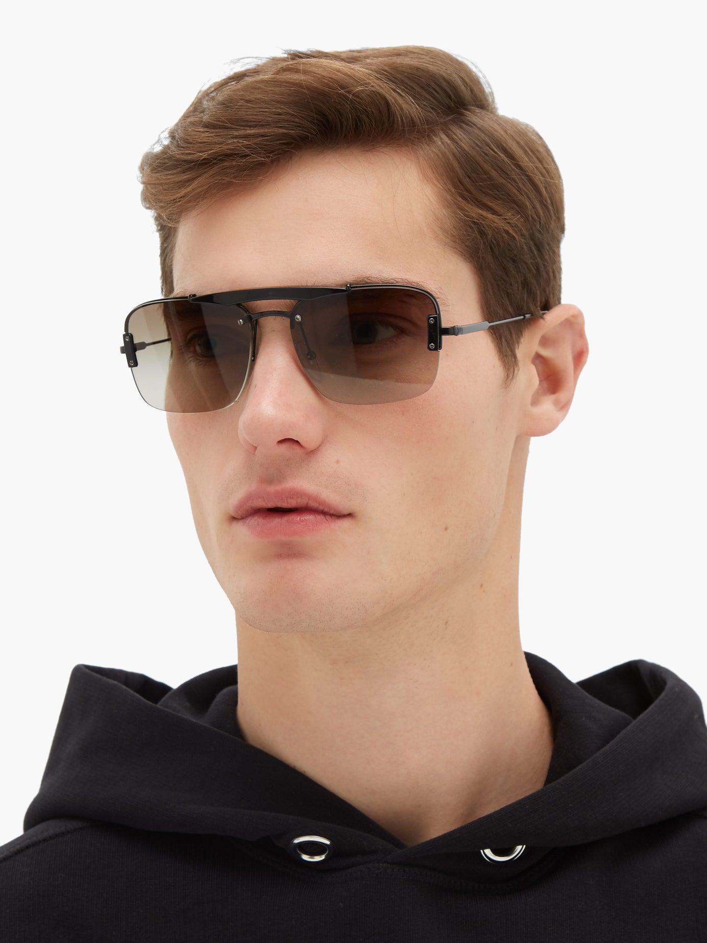 Prada Aviator Metal Sunglasses in Black for Men - Lyst