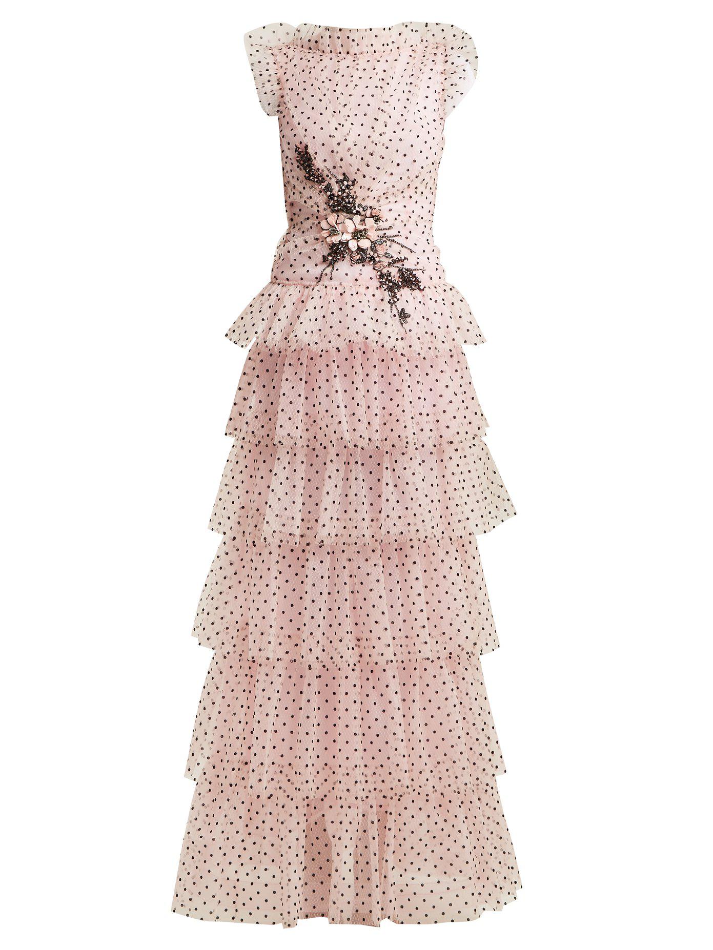 Soirée Pink Coloris Robe En À Moucheté Tulle Volants Rodarte De F1JclK