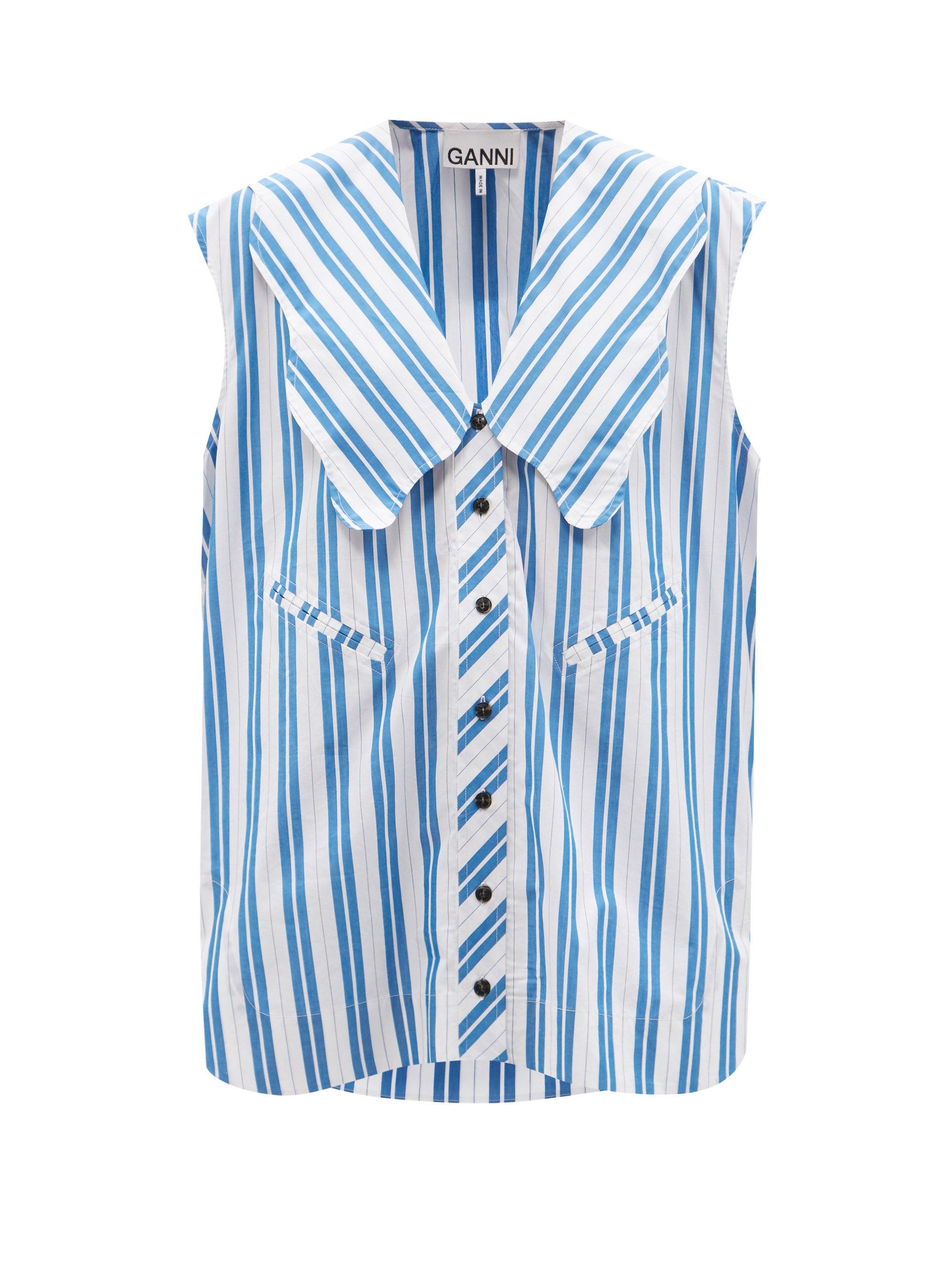 Ganni Chelsea-collar Striped Organic-cotton Shirt in Blue | Lyst