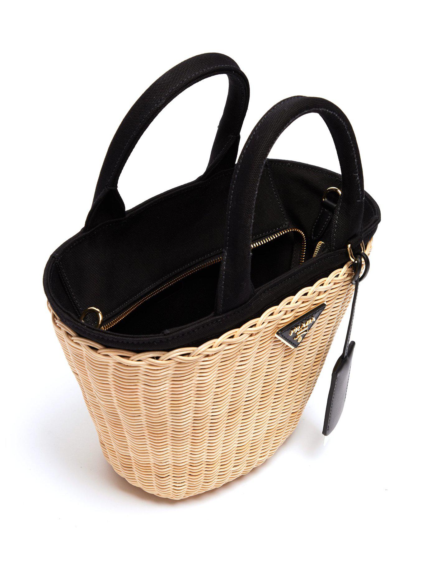 Prada wicker and canvas basket bag sale