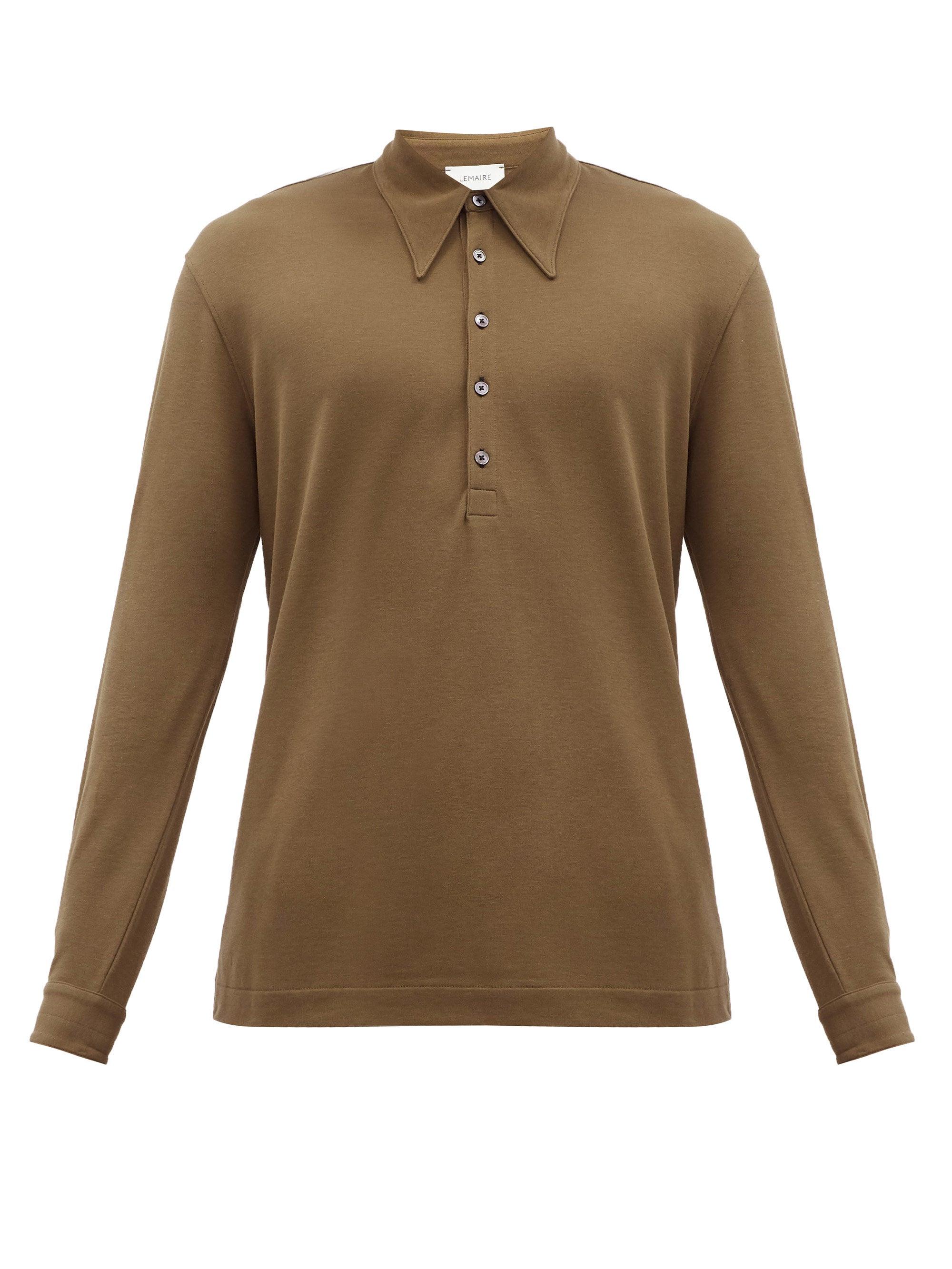 Lemaire Cotton-jersey Long-sleeved Polo Shirt in Beige (Natural) for ...
