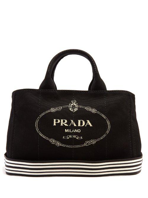 Prada Canvas Tote Bag in Black White (Black) - Lyst