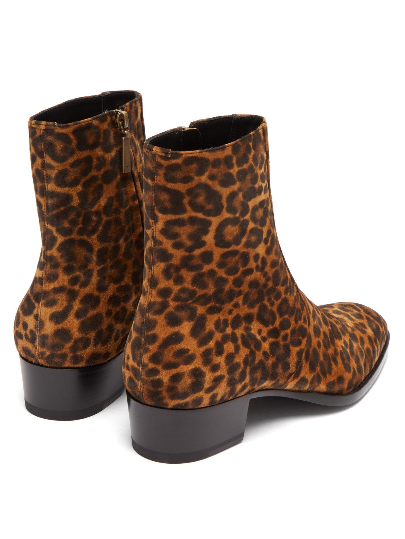 leopard print suede boots