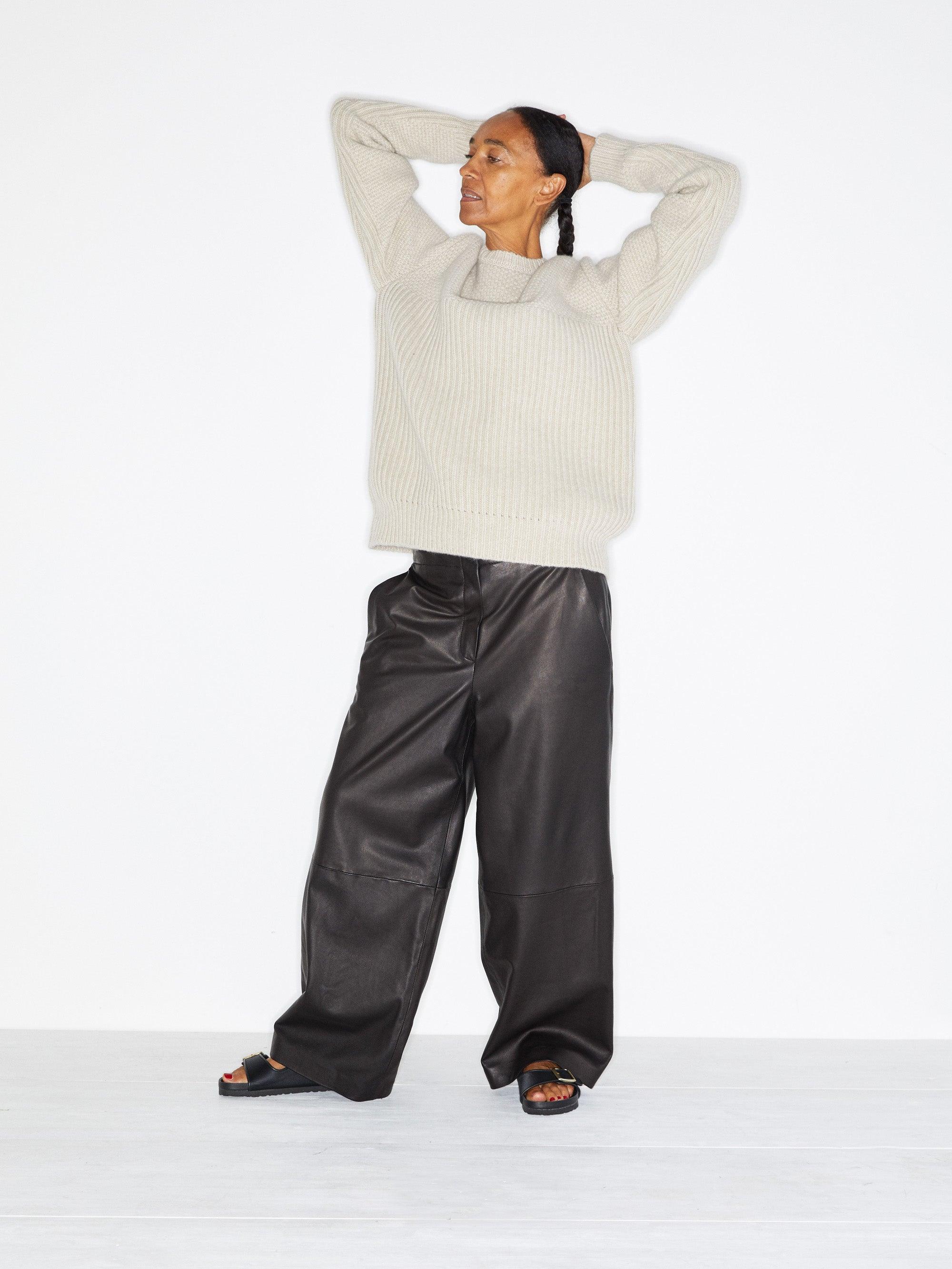 elasticated leather trousers