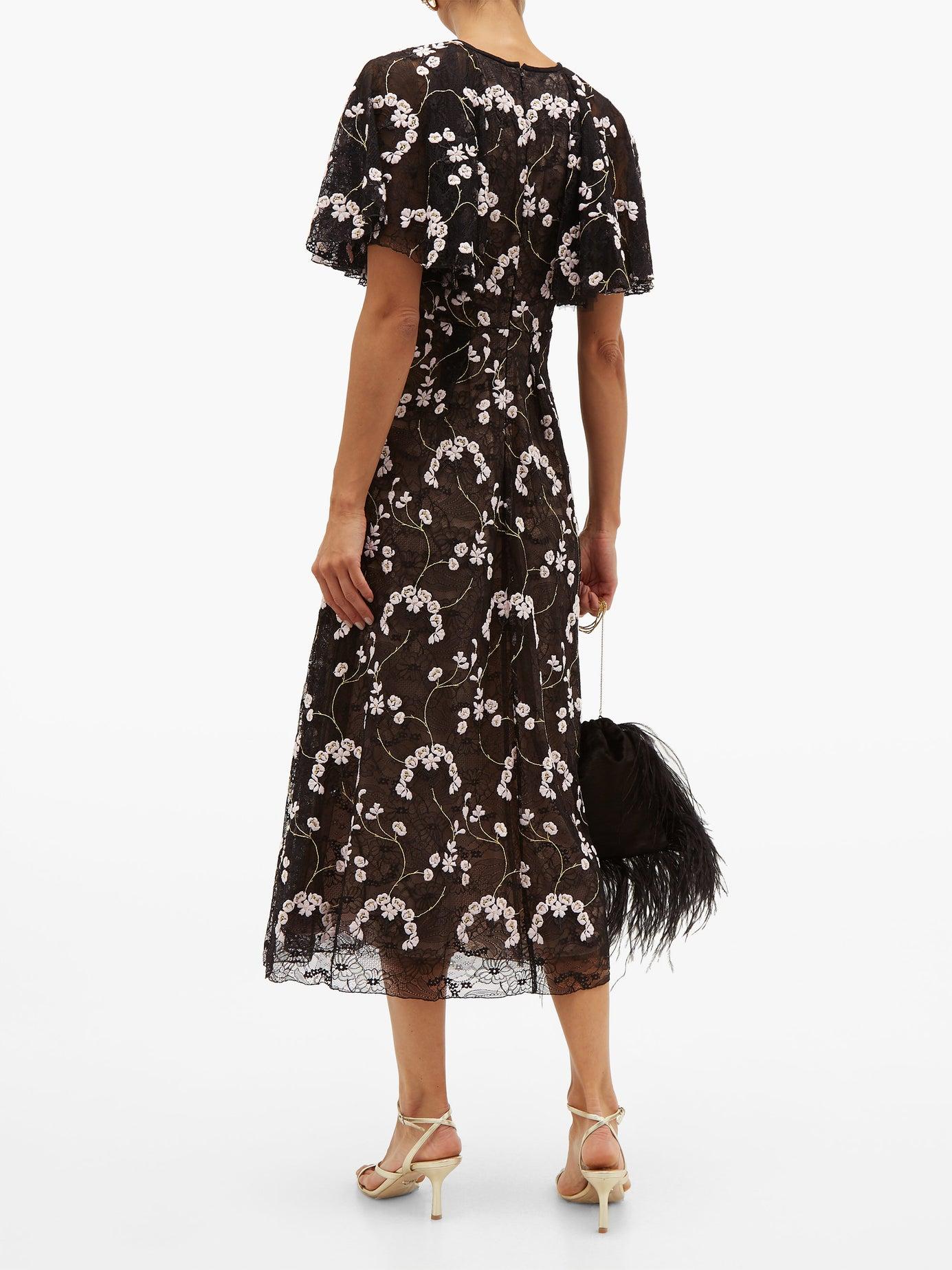 Giambattista Valli Floral-embroidered Chantilly-lace Dress in Black - Lyst