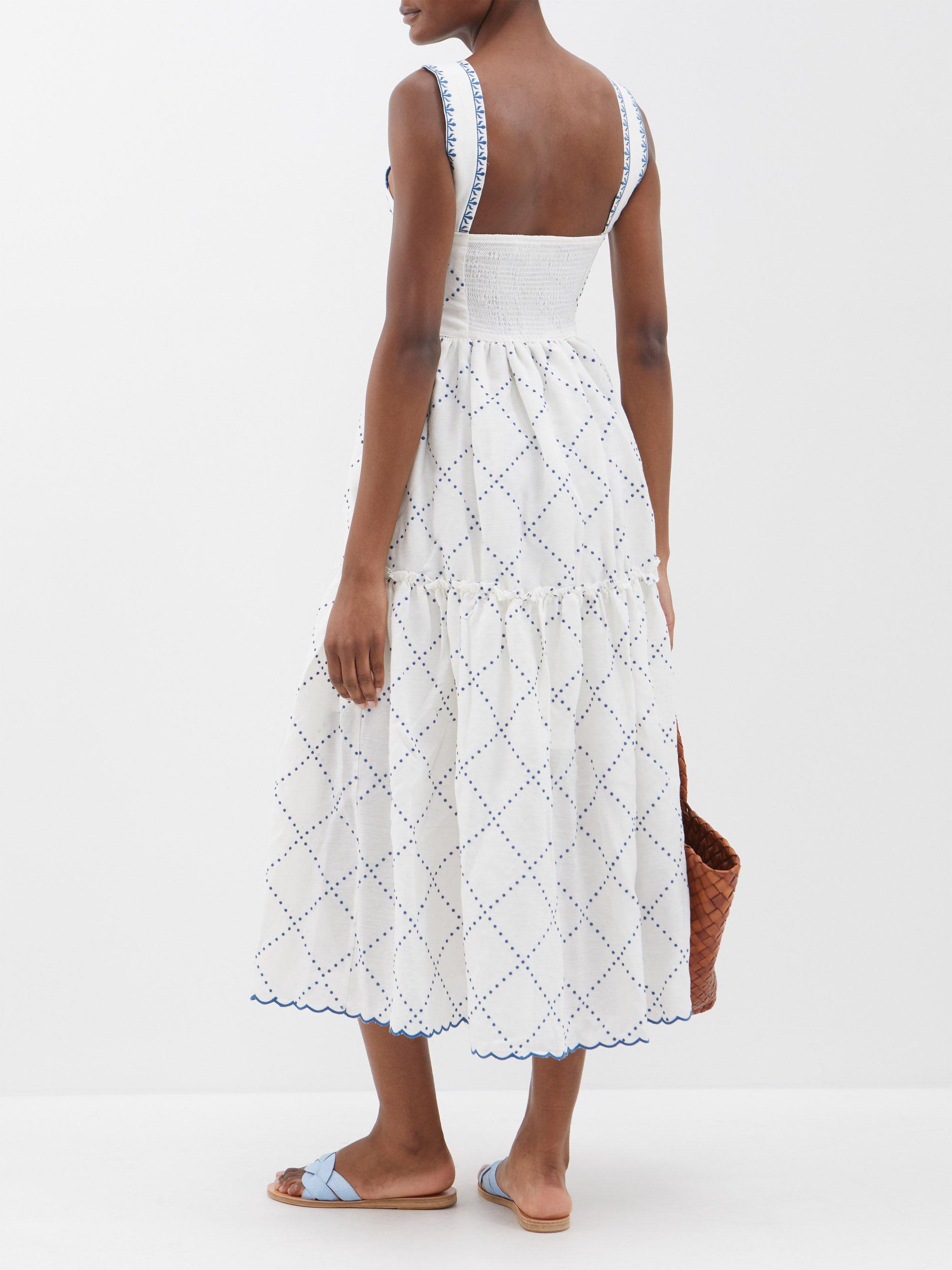 Lug Von Siga Grace Floral-embroidery Midi Dress in White | Lyst