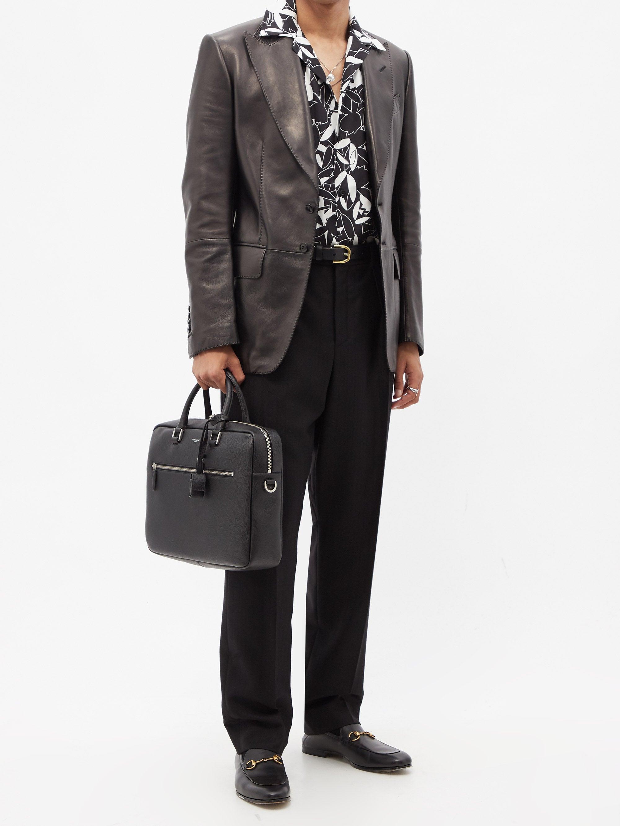 Mens Bags Briefcases and laptop bags Saint Laurent Milo Logo-embossed Grained-leather Briefcase in Black for Men 