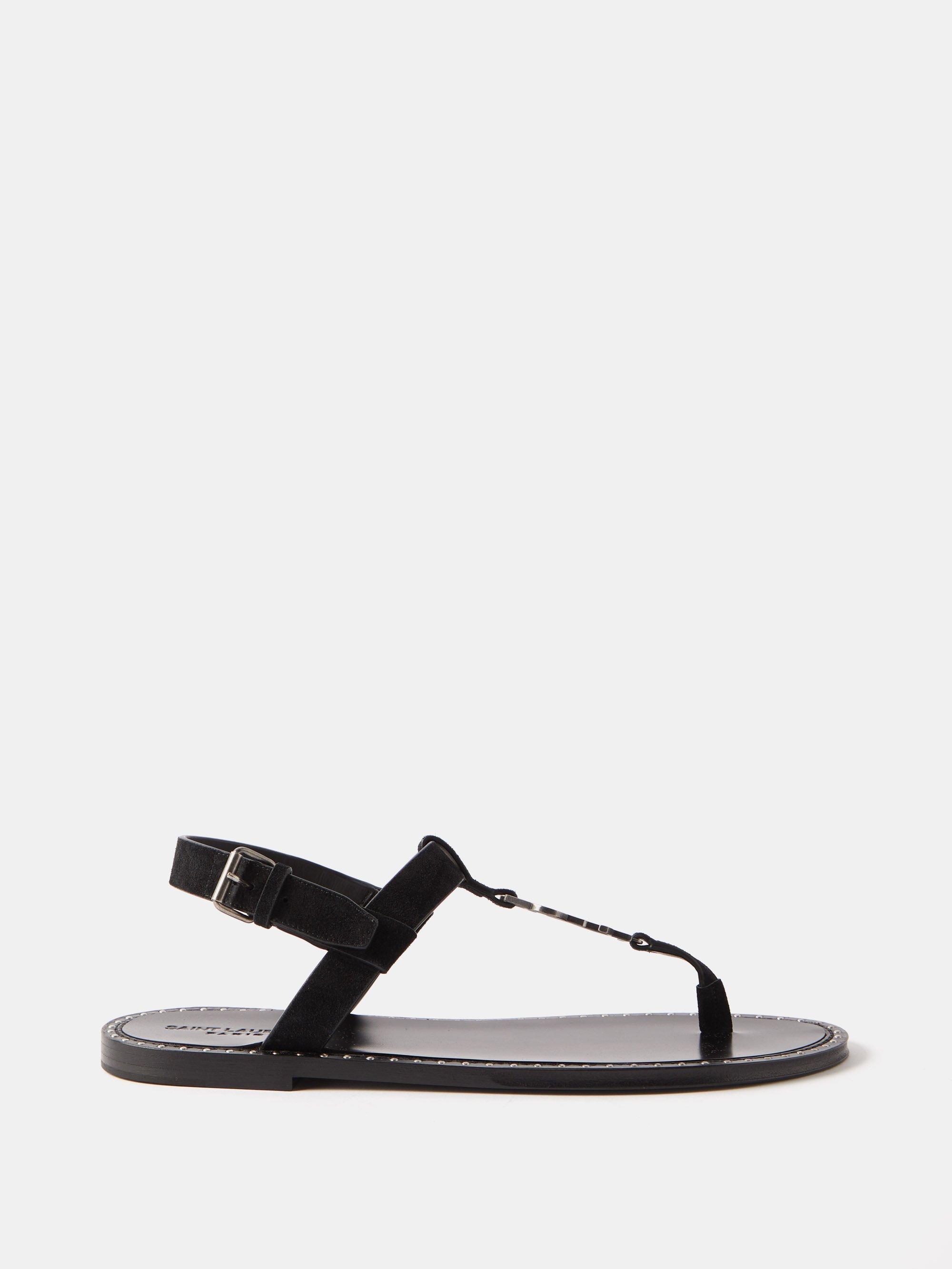 Saint Laurent Cassandre T-bar Leather Flat Sandals in Black for Men | Lyst