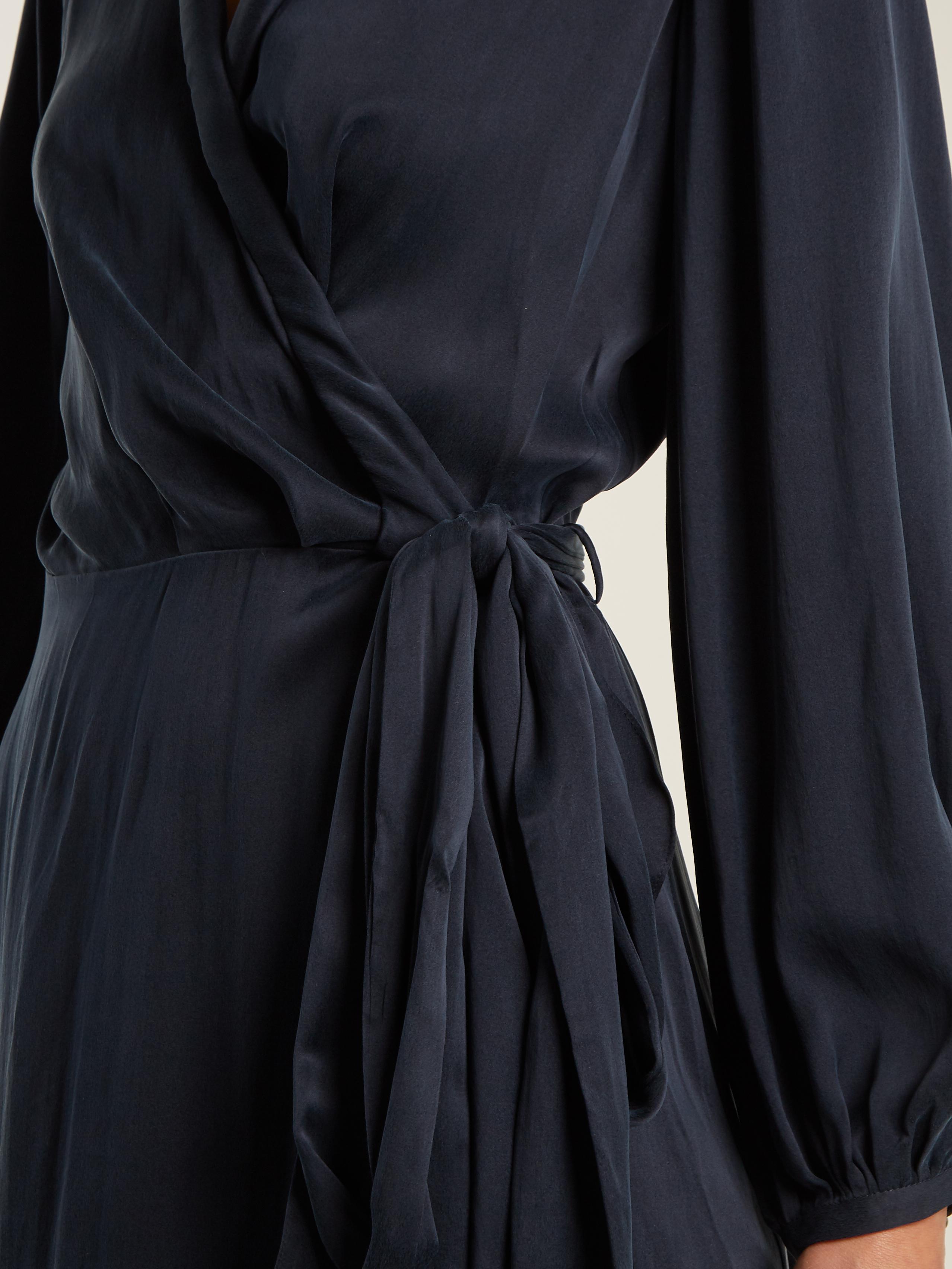 Zimmermann Flounce Asymmetric Silk Wrap Dress in Navy (Blue) | Lyst