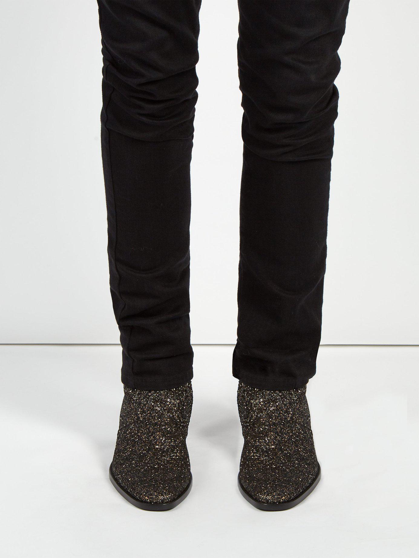 Kanin bunke kantsten Saint Laurent Wyatt Glitter Chelsea Boots in Black for Men | Lyst