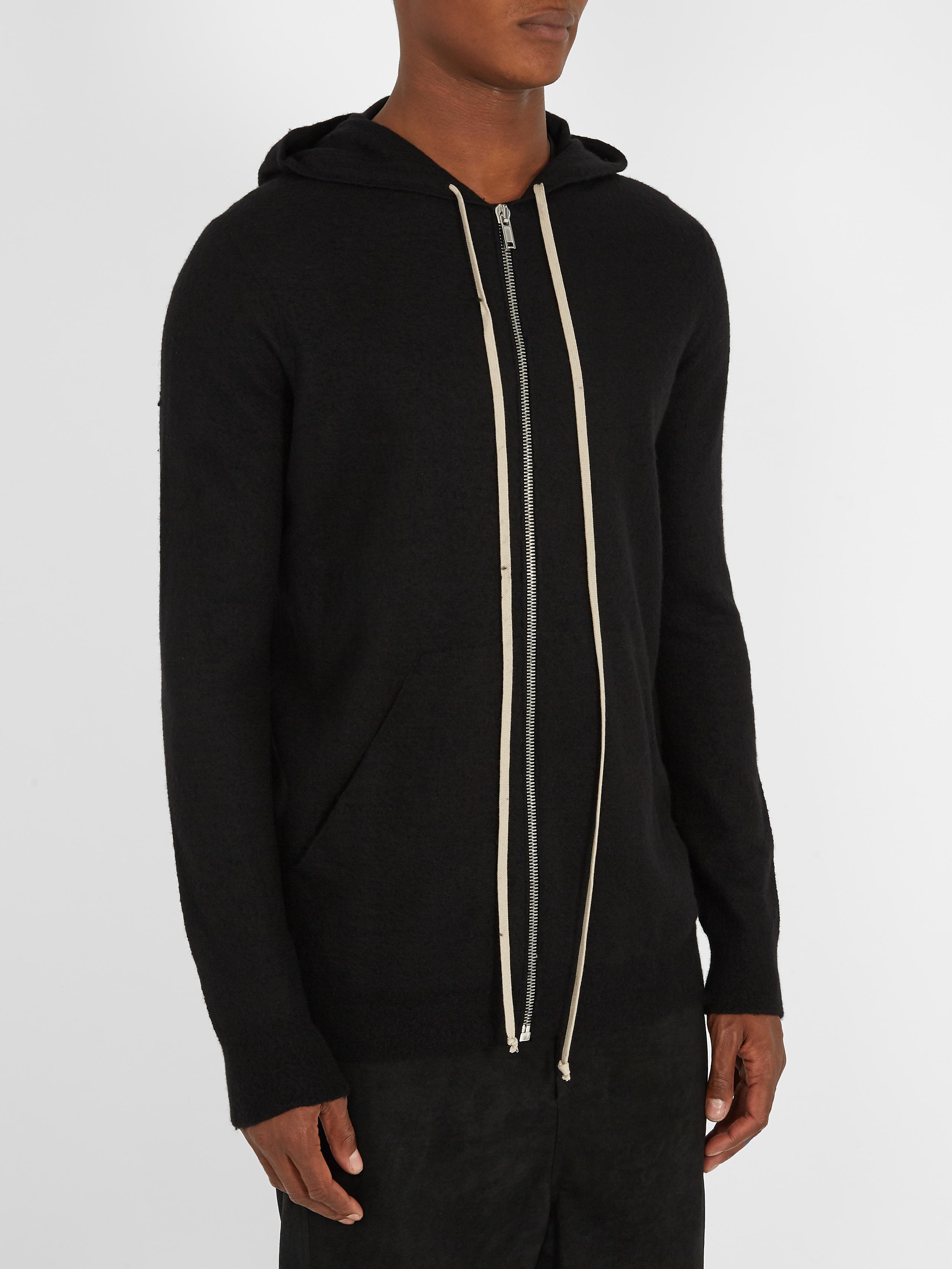 Rick Owens Hooded Zip-through Boiled-cashmere Sweater in Black for Men ...