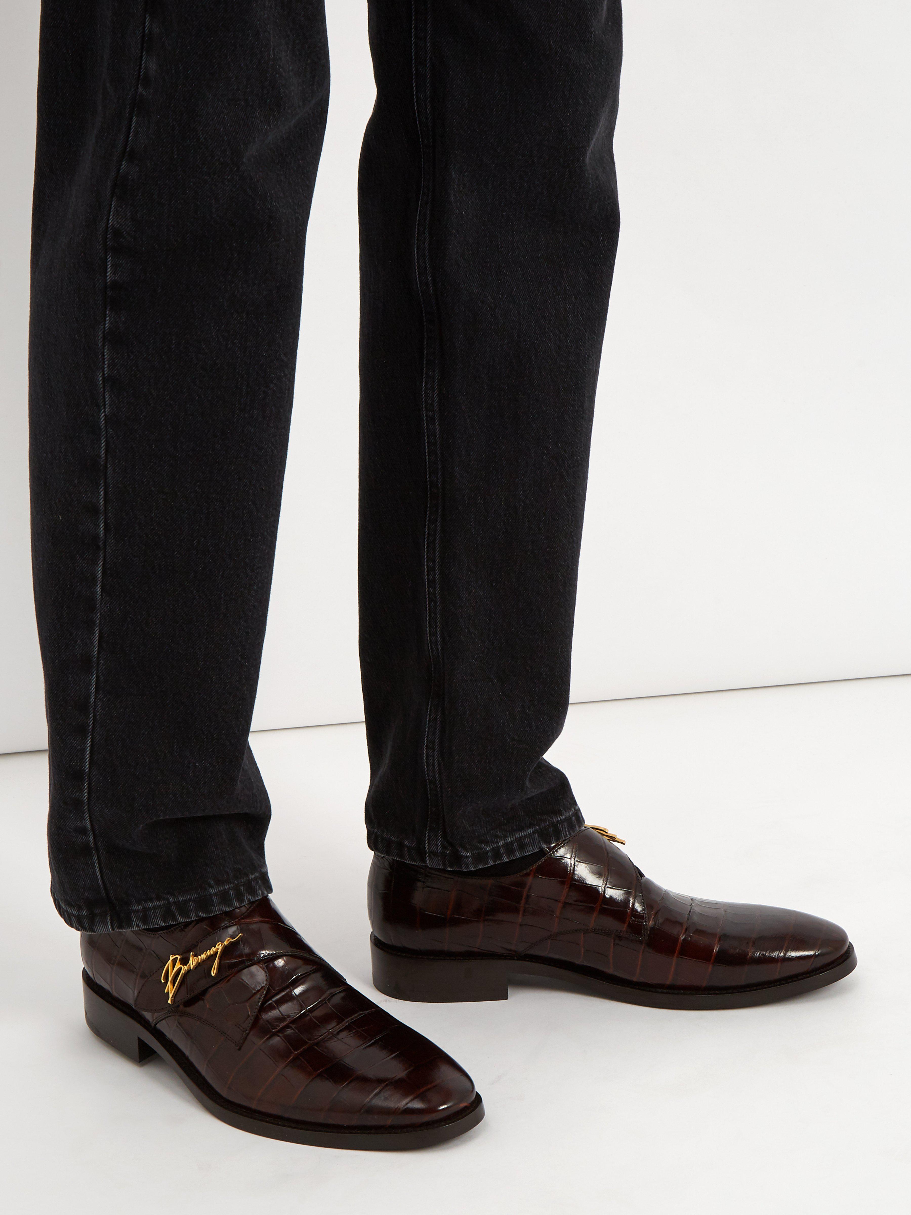 Crocodile Effect Leather Derby Shoes