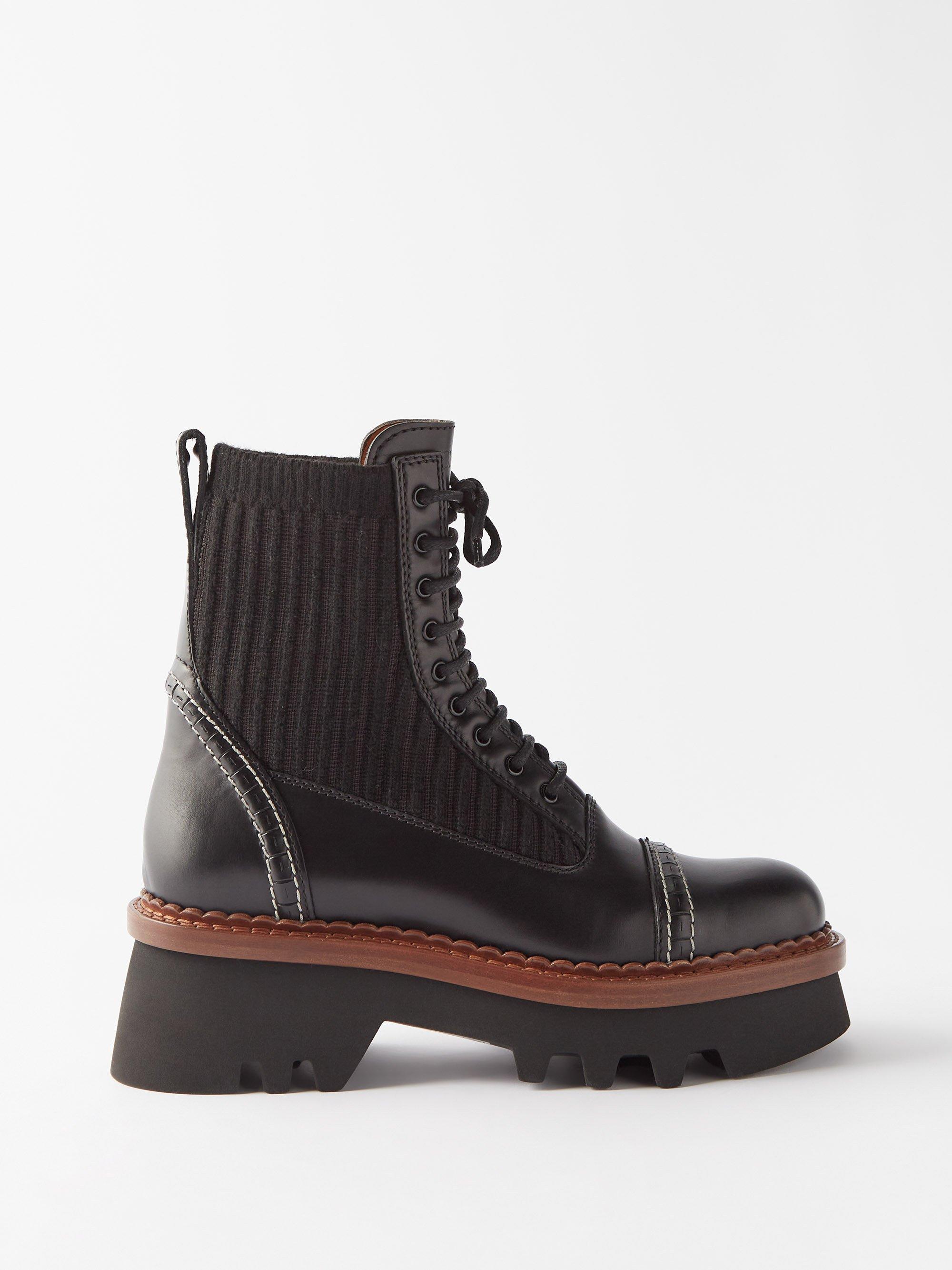 Chloé Owena Leather Lace-up Boots in Black | Lyst