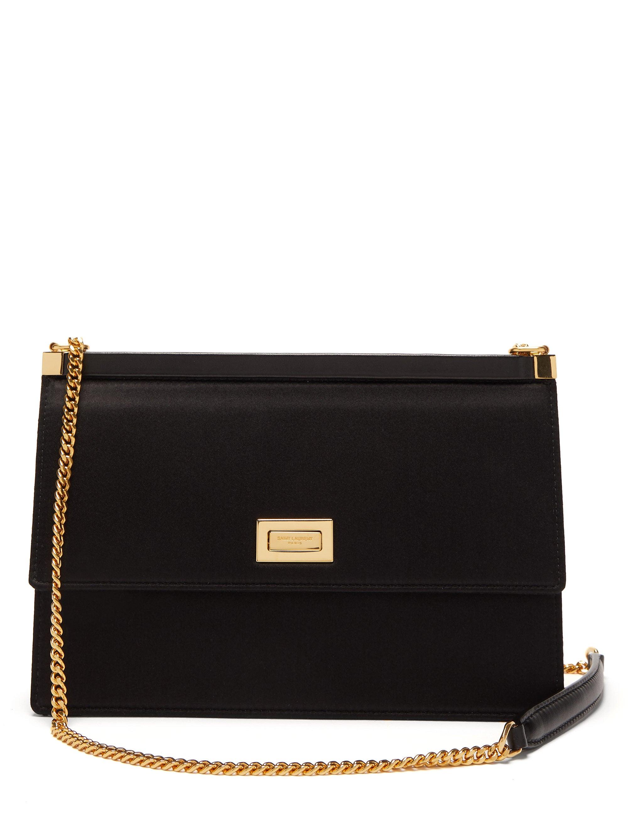 Saint Laurent Logo-clasp Satin And Leather Cross-body Bag in Black | Lyst