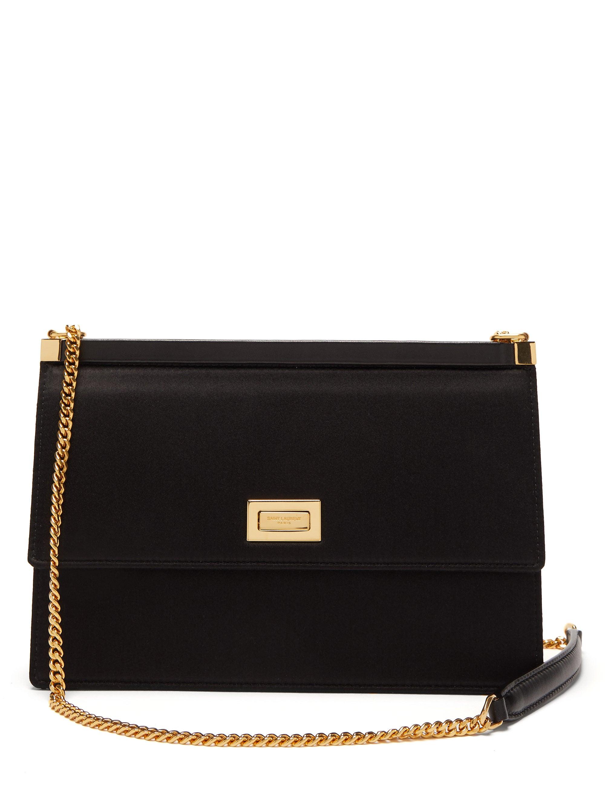 Saint Laurent Logo-clasp Satin And Leather Cross-body Bag in Black