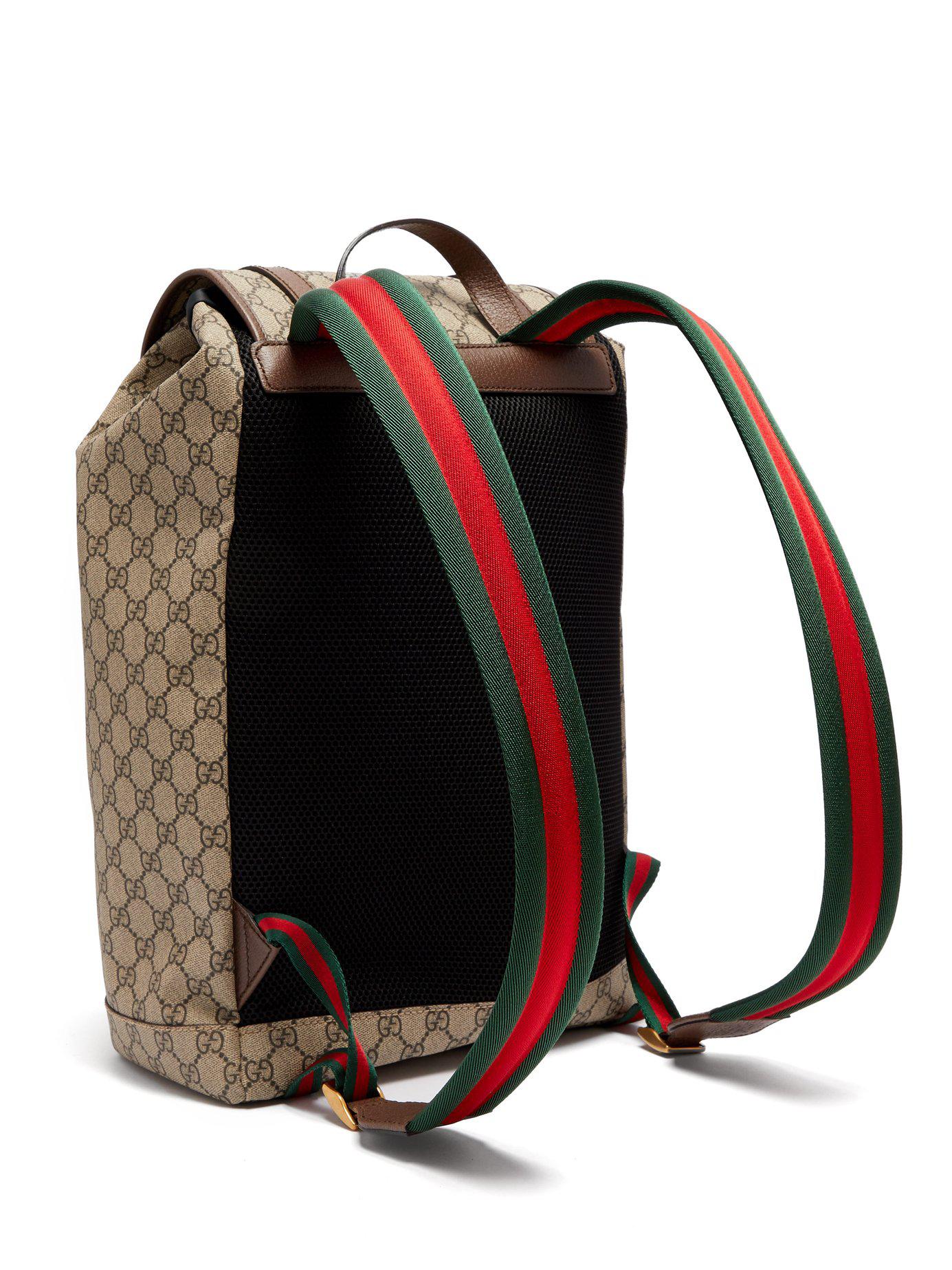 Gucci Black GG Supreme Canvas and Leather Web Backpack Gucci