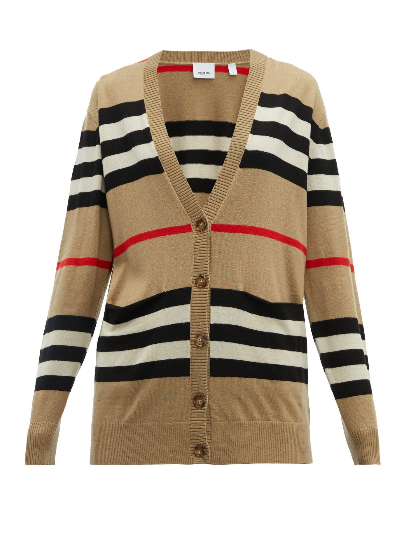 Burberry Striped Cardigan | Lyst