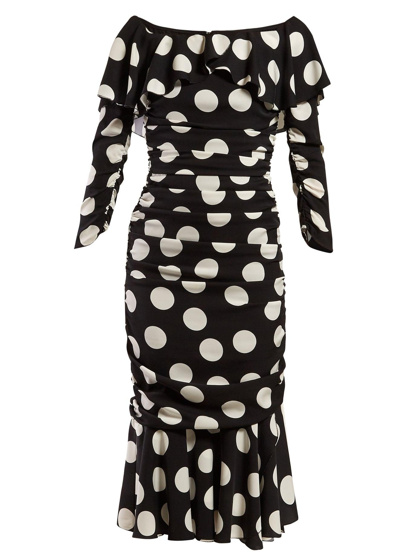 Dolce & Gabbana Silk Off-the-shoulder Polka-dot Midi Dress in Black - Save  79% | Lyst