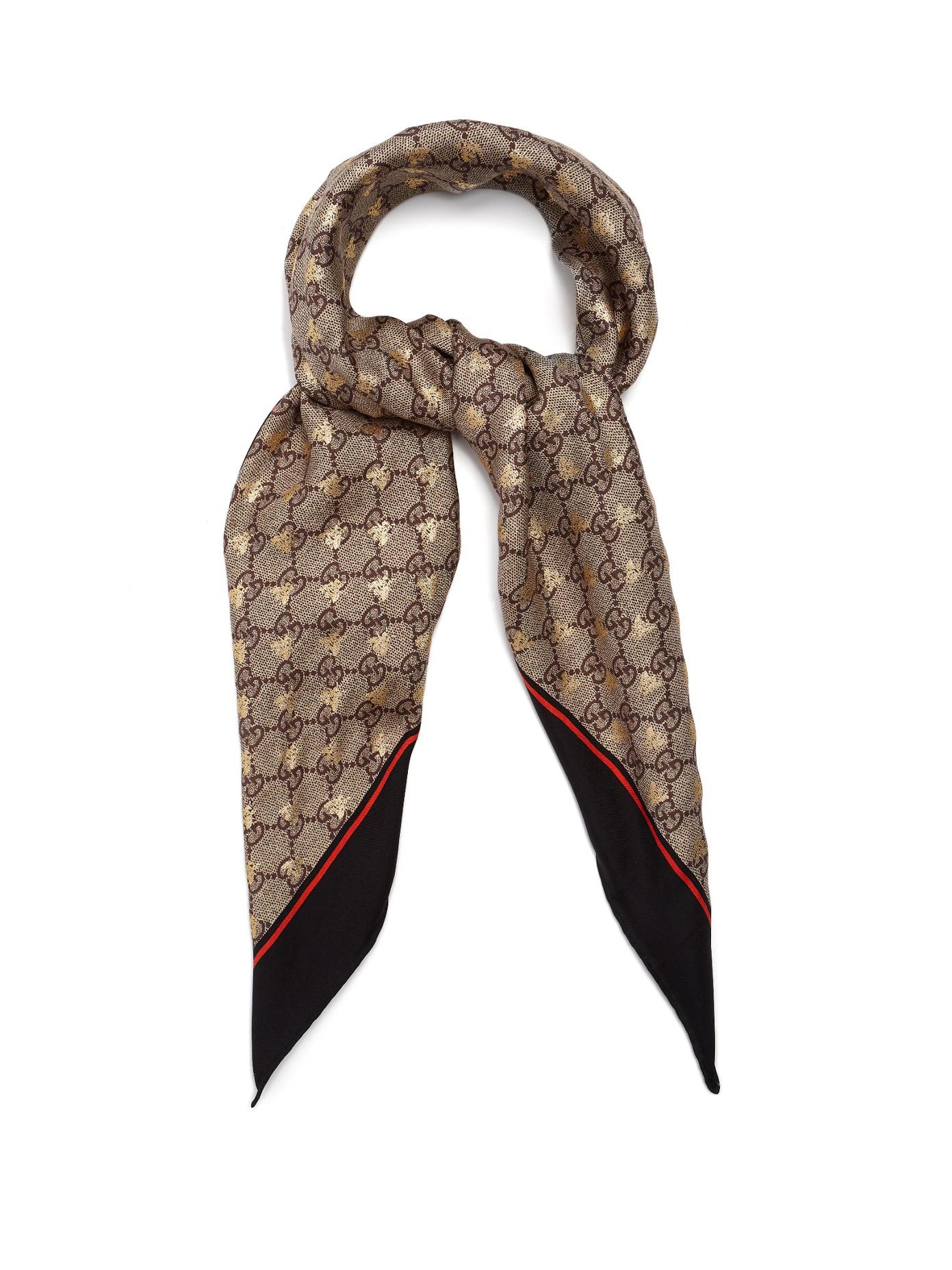 Lyst Gucci Gg Beeprint Silktwill Scarf
