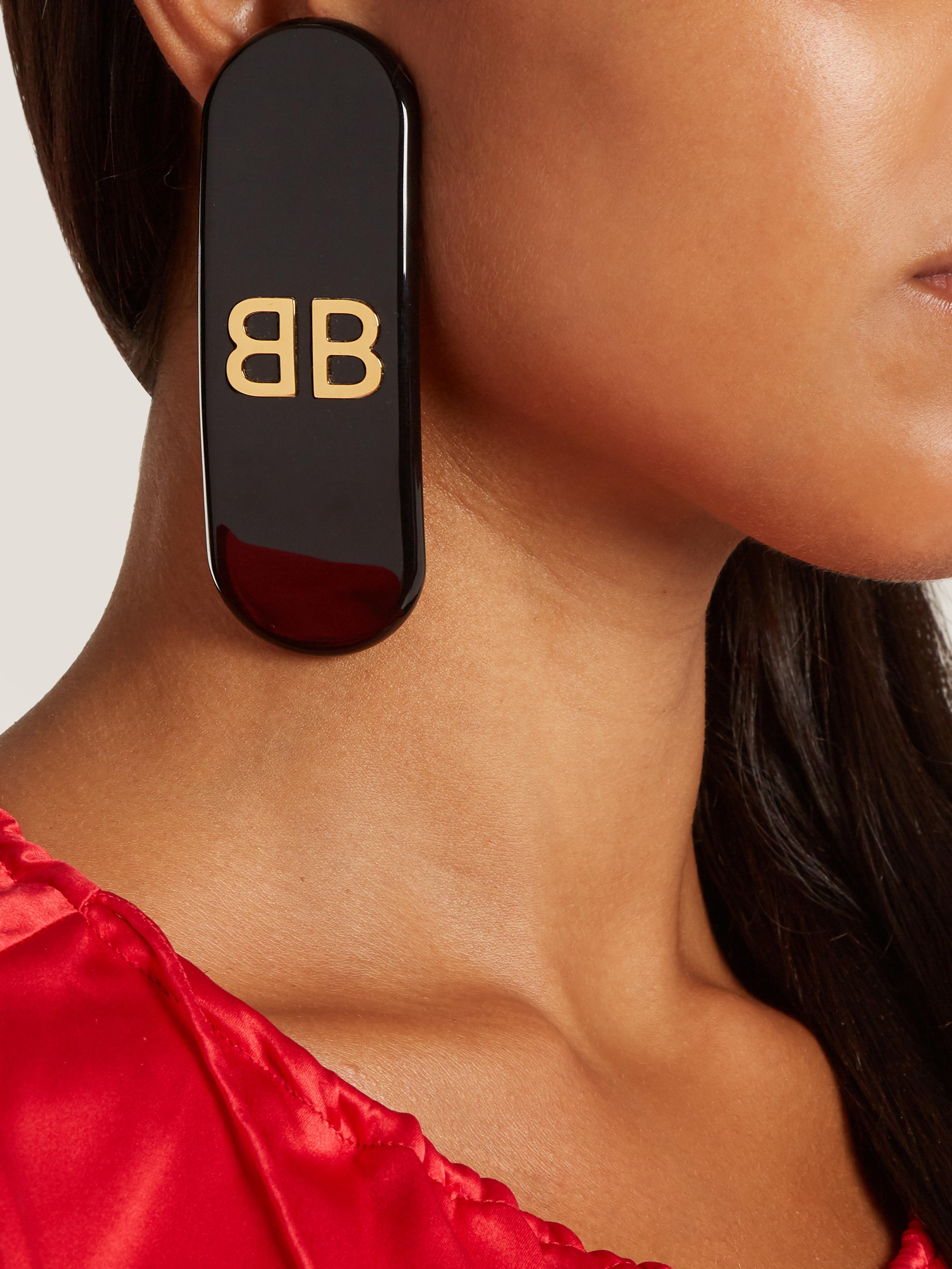 Balenciaga Silk Bb Clip-on Earring in Black | Lyst