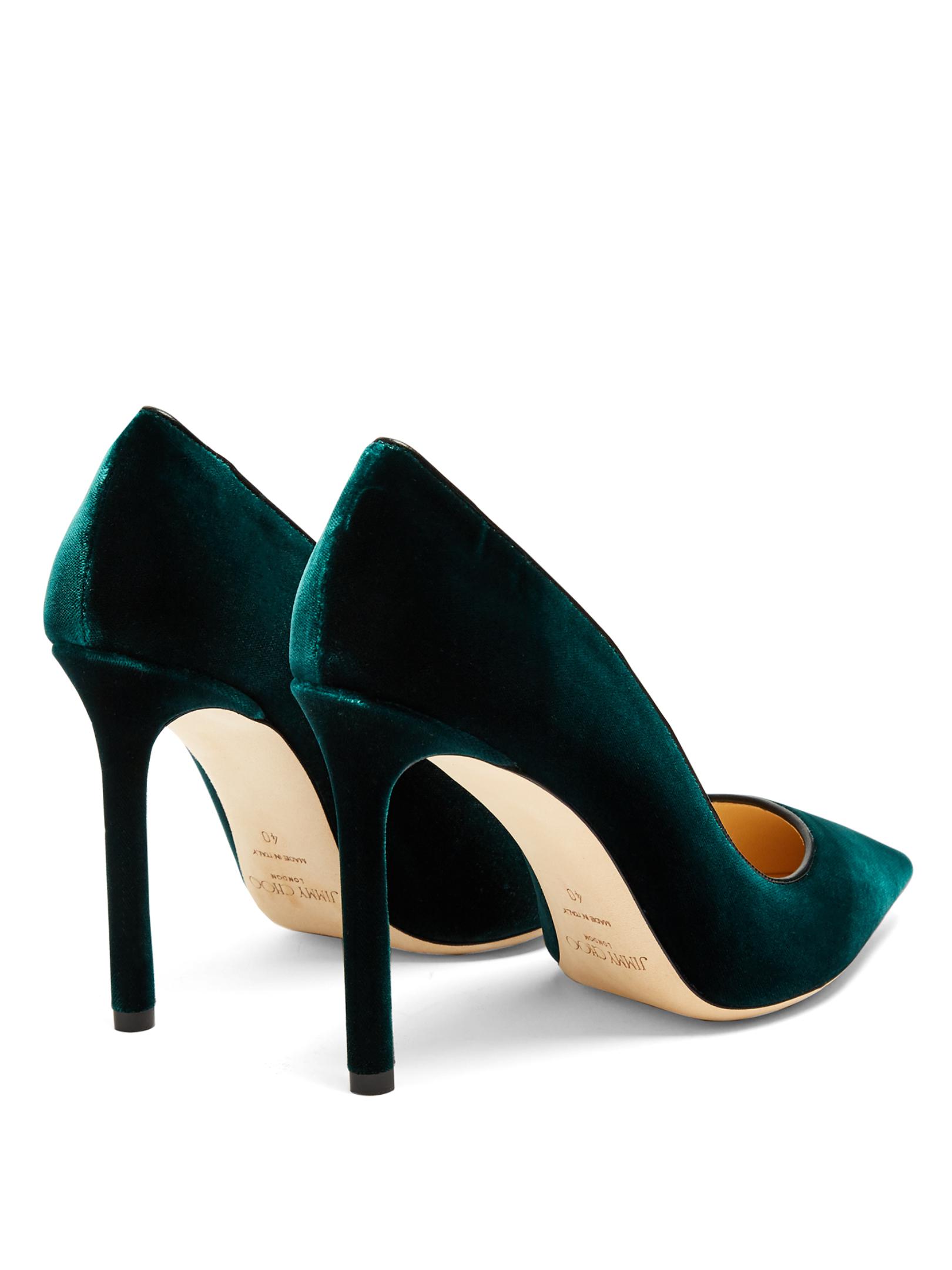 dark green velvet pumps