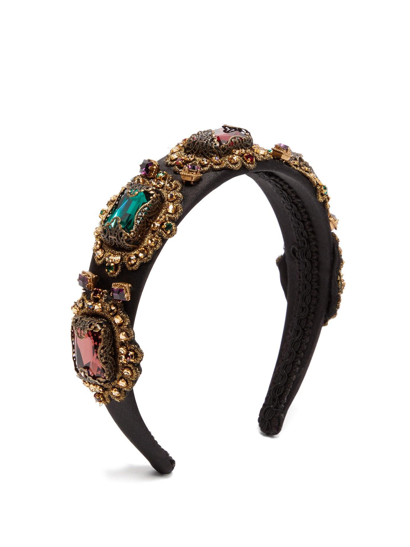 Dolce & Gabbana Crystal-embellished Embroidered Headband | Lyst