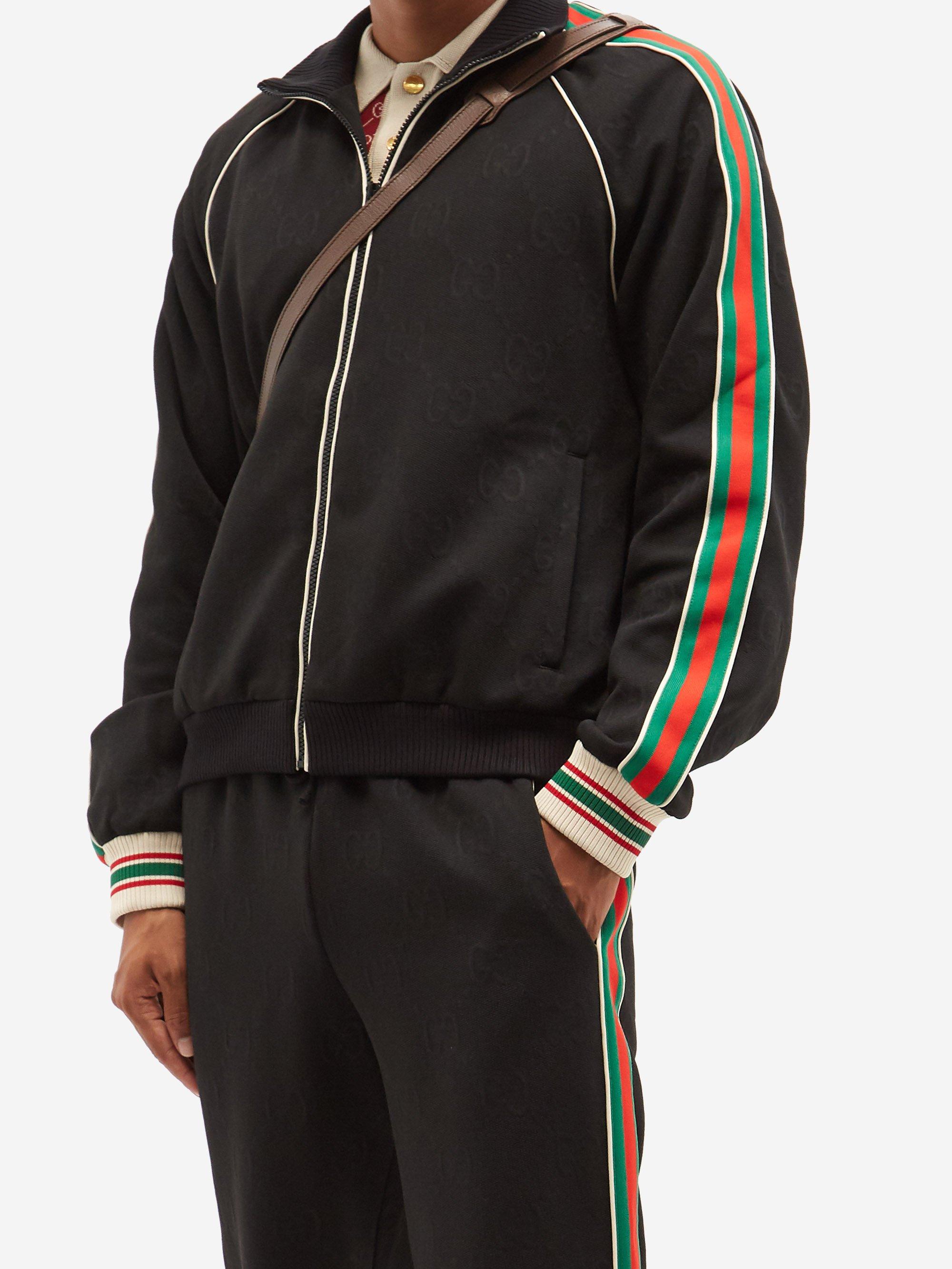 Gucci Web-stripe Gg-jacquard Zipped Jersey Track Jacket in Black 