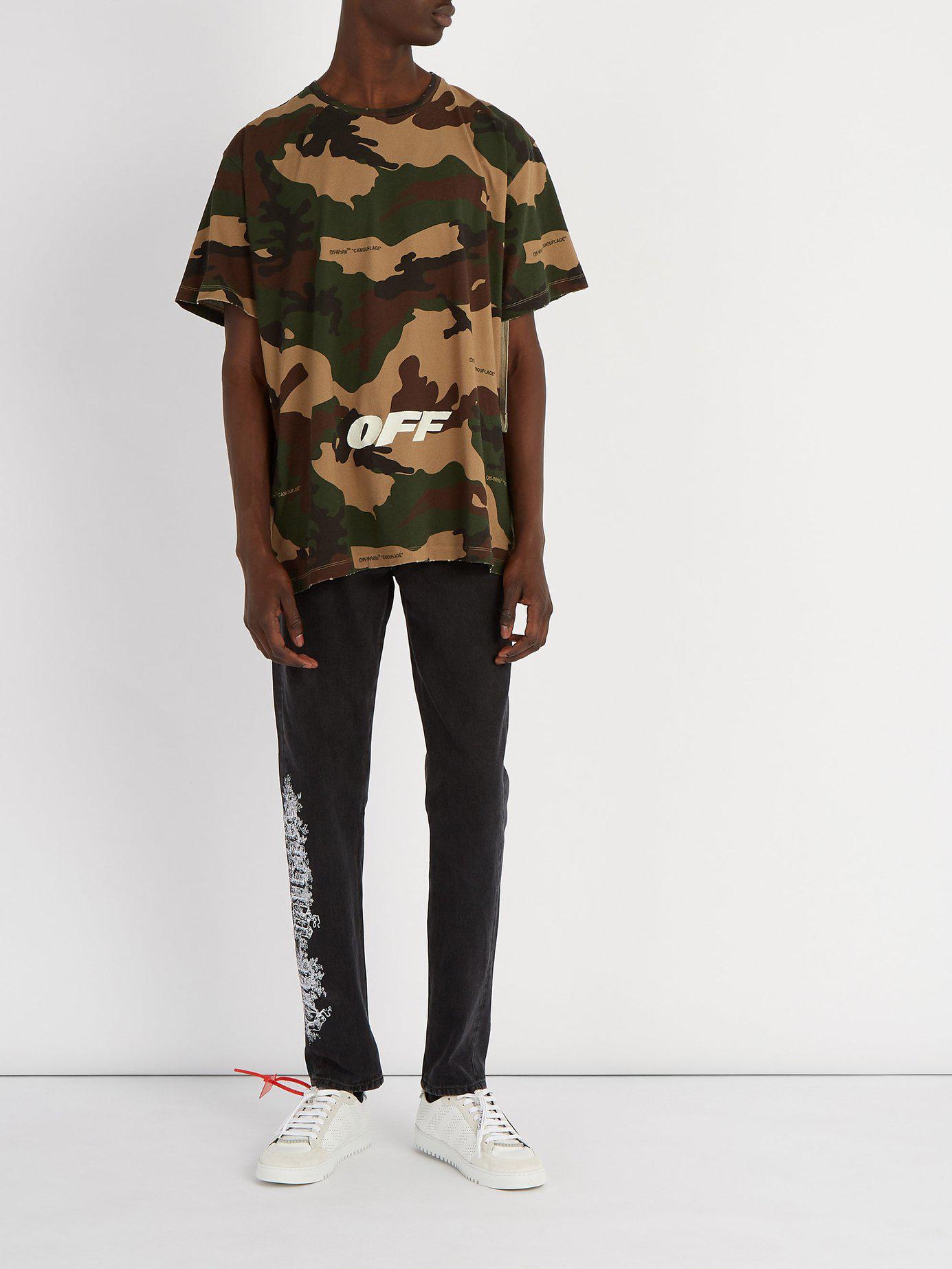 Off-White c/o Virgil Abloh Logo Embroidered Camouflage Cotton T Shirt in  Green for Men | Lyst