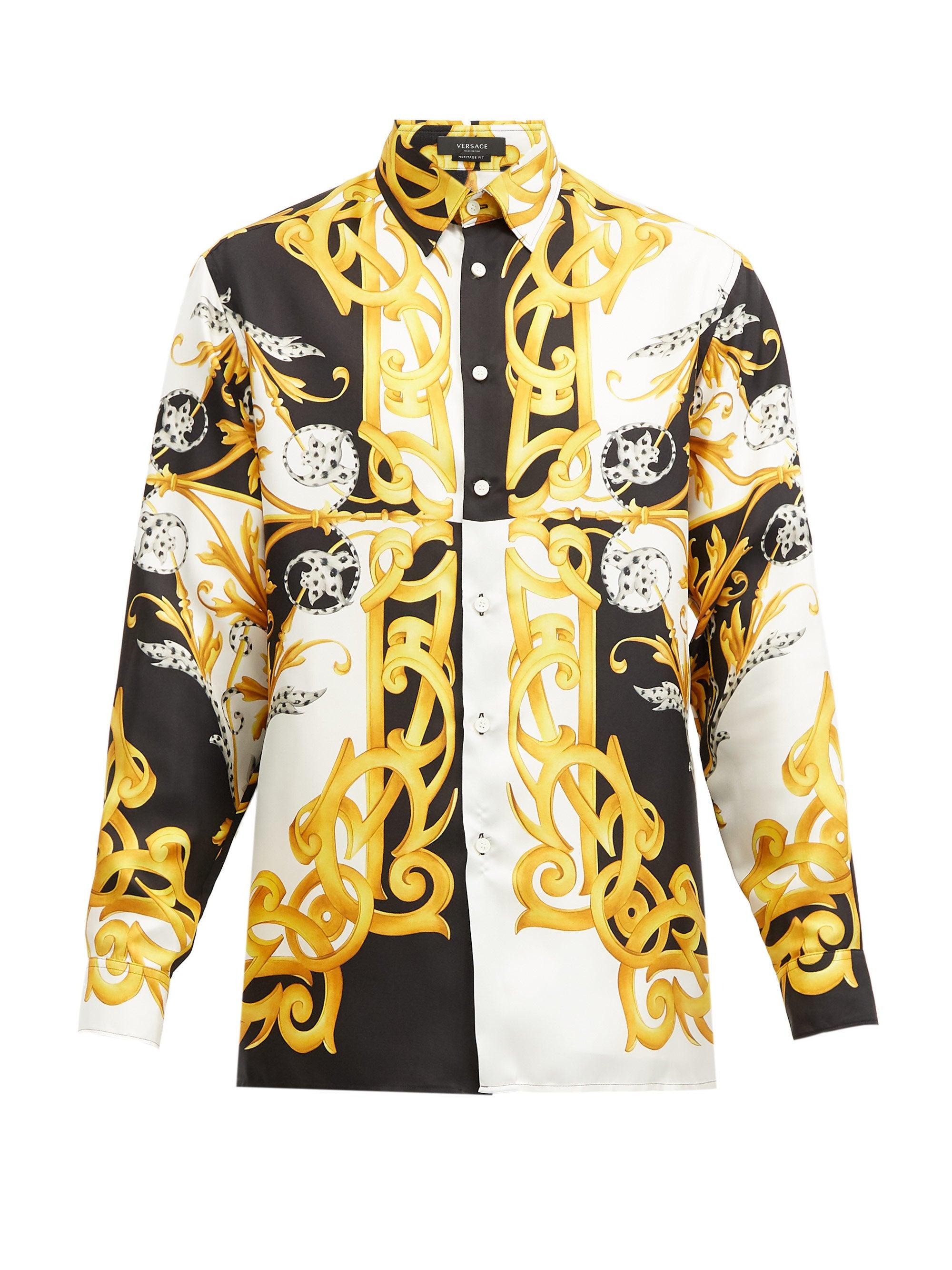 Versace Baroque-print Silk-faille Shirt in Black Yellow (Yellow) for ...