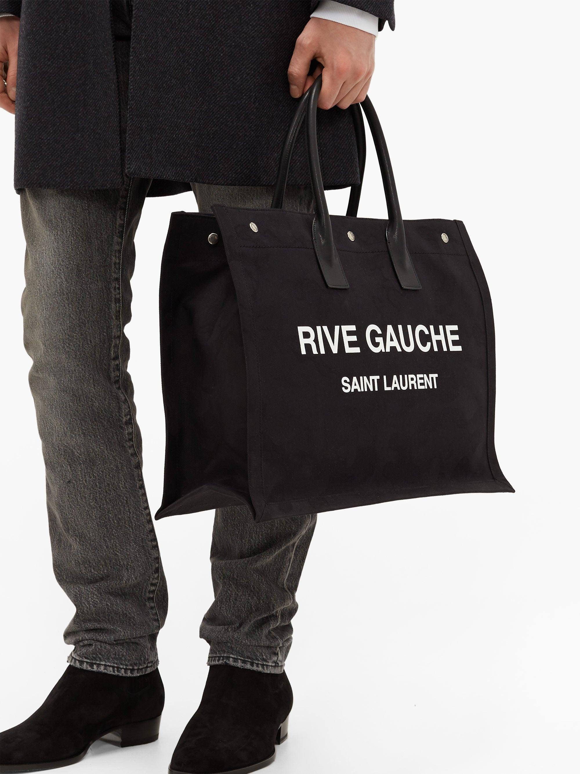 Saint Laurent Cotton Ysl Rive Gauche Tote Bag in Black - White 
