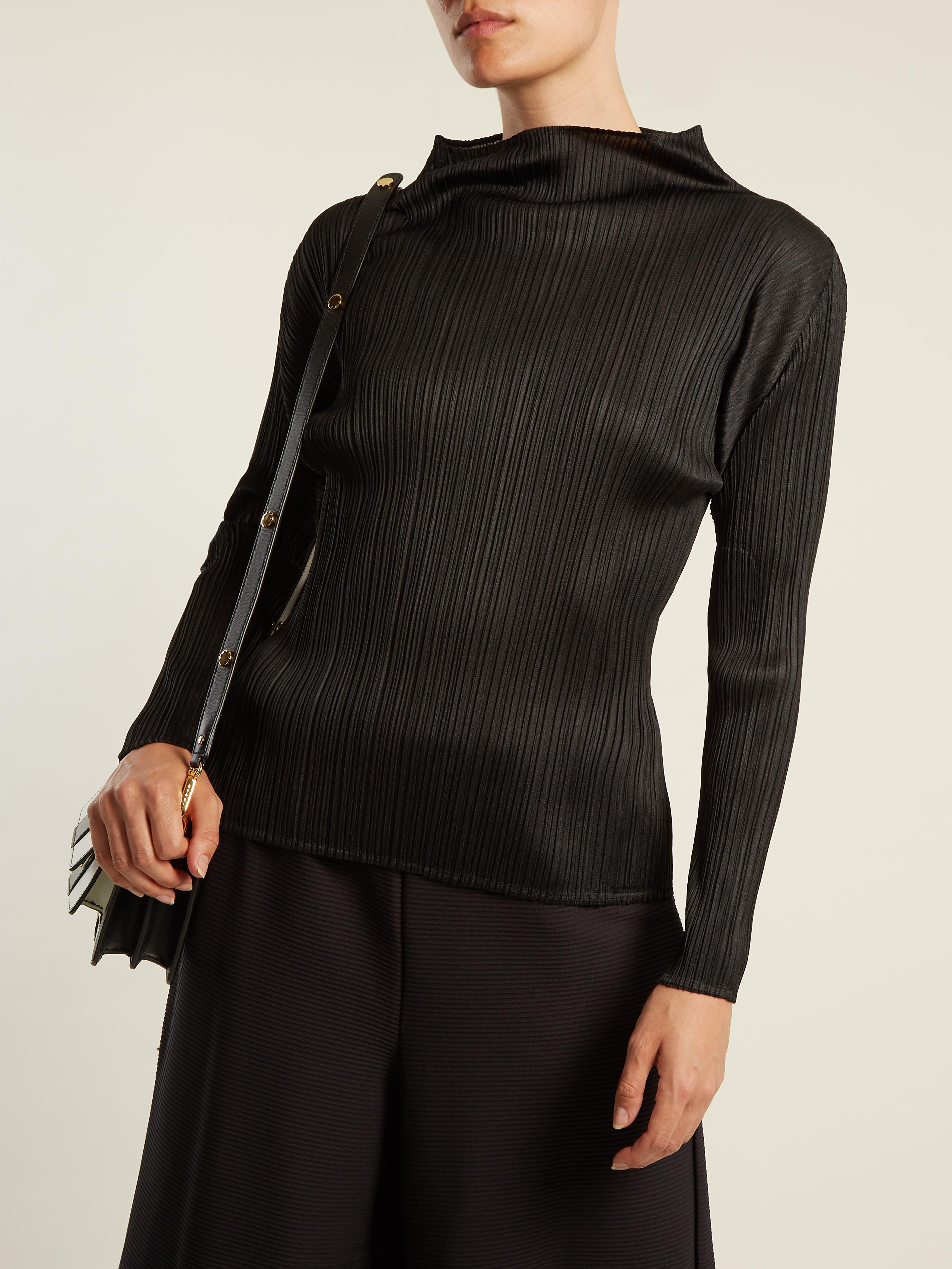 Pleats Please Issey Miyake Synthetic Pleated High-neck Long Sleeved Top in  Black | Lyst