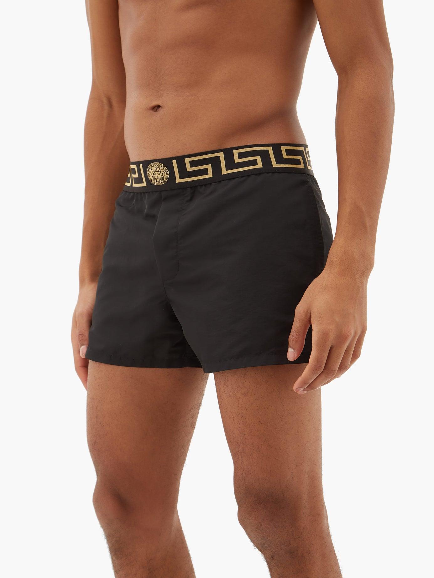 Versace Grecojacquard Swim Shorts in Black for Men Lyst