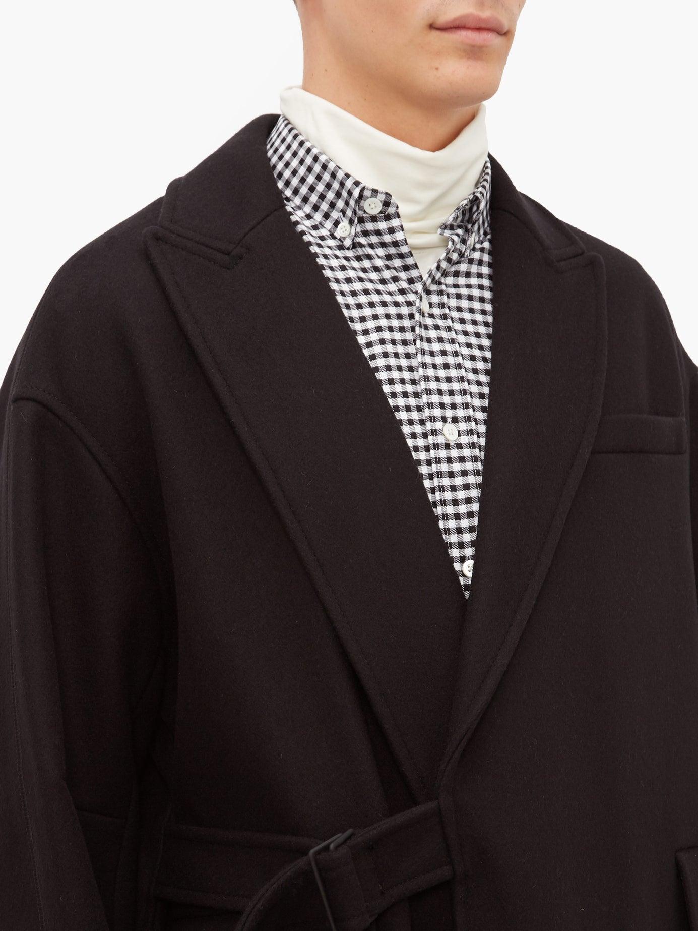 Maison Kitsuné Belted Wrap Coat in Black for Men | Lyst