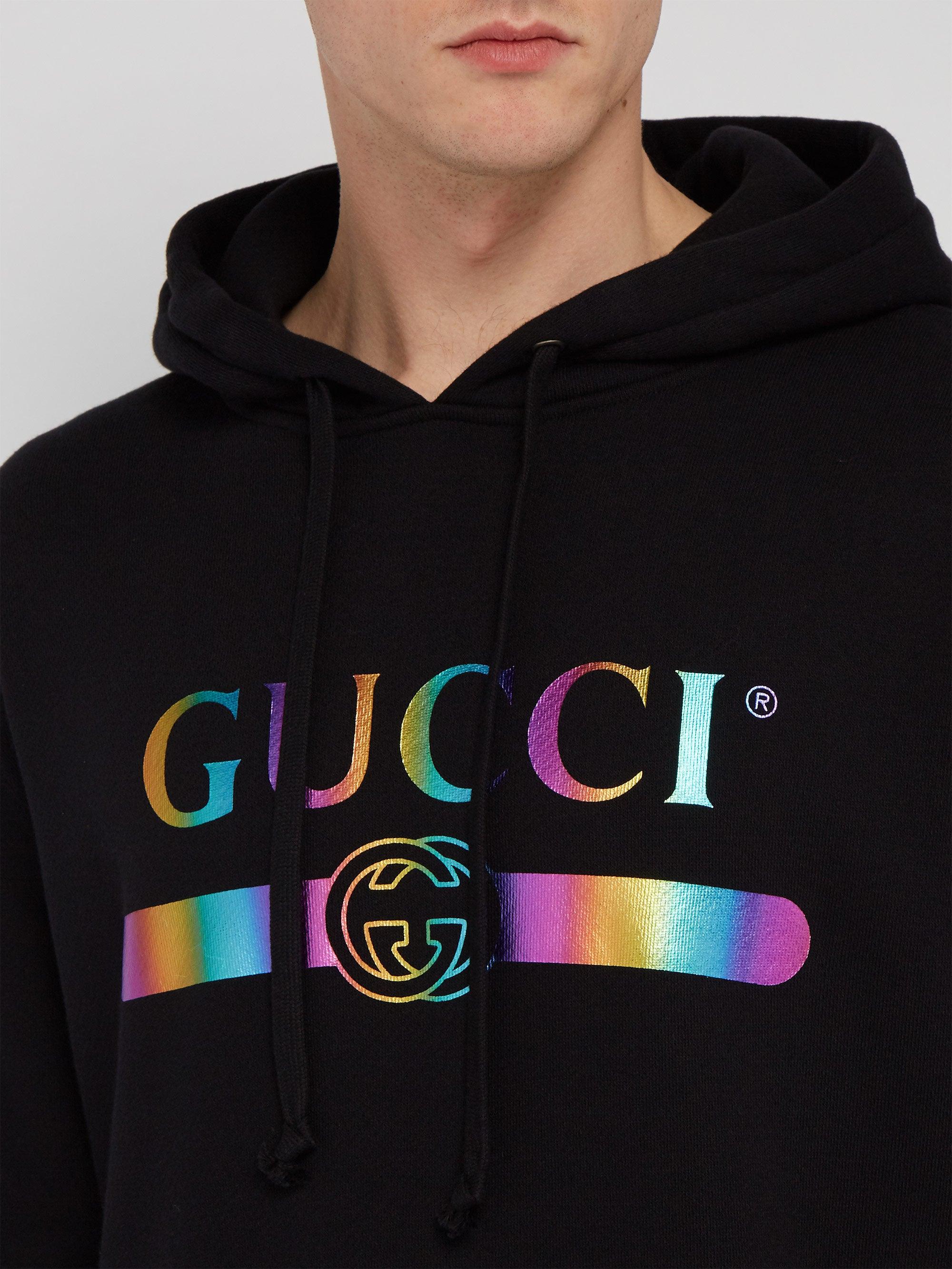 Gucci Cotton Hologram Fake Logo Hooded Sweatshirt in Black for Men | Lyst  Australia