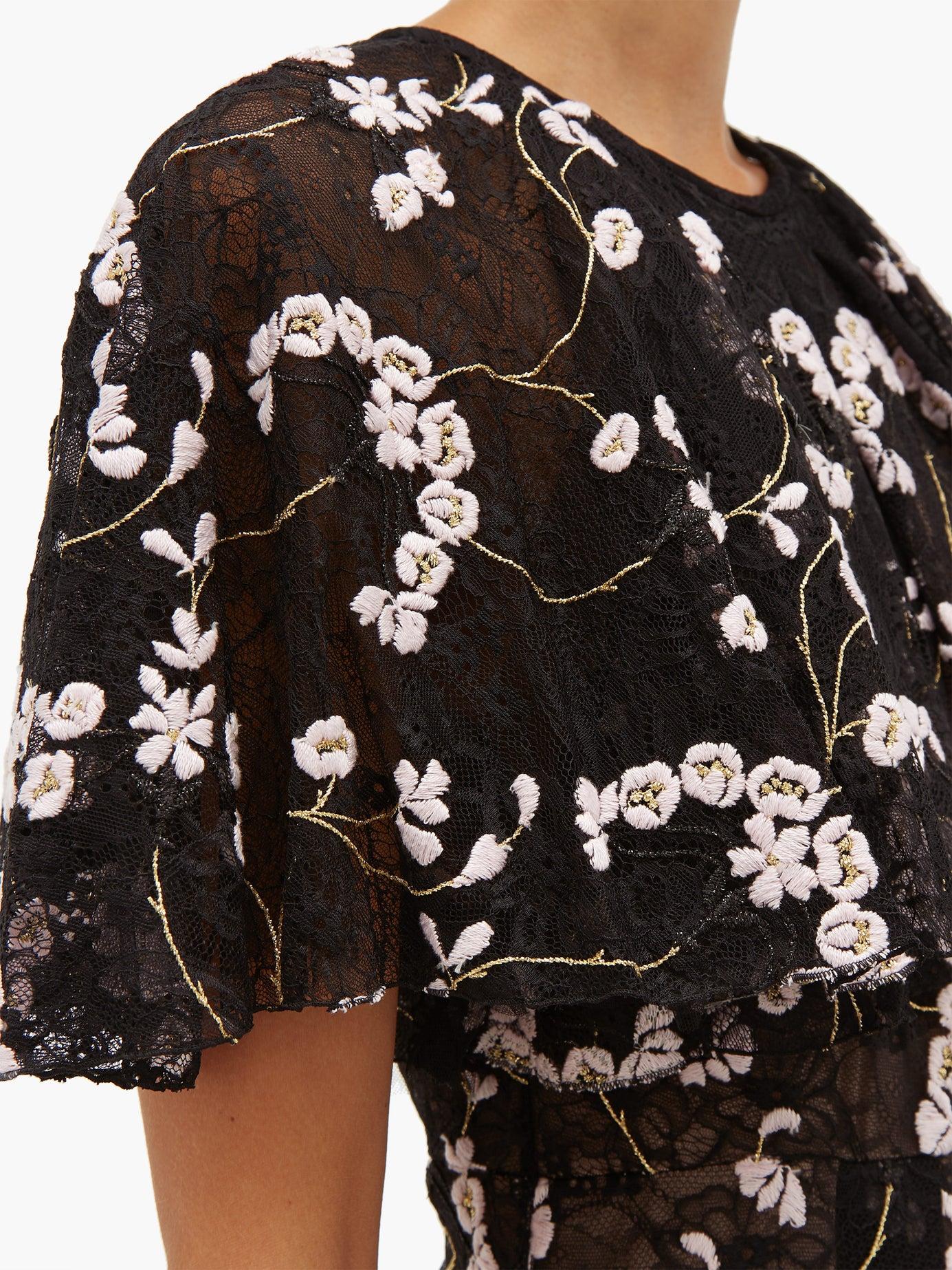 Giambattista Valli Floral-embroidered Chantilly-lace Dress in Black - Lyst
